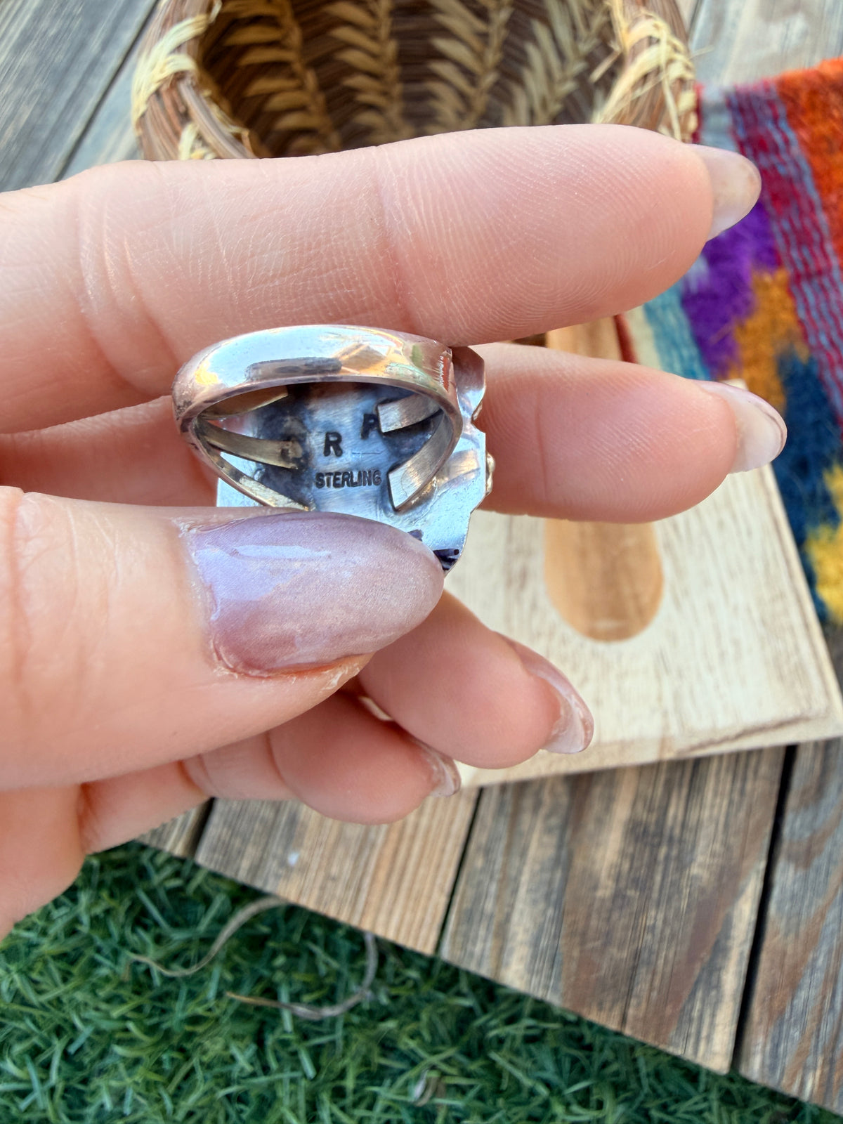Handcrafted Royston Turquoise & Sterling Silver Ring 6 by Rosella Paxson