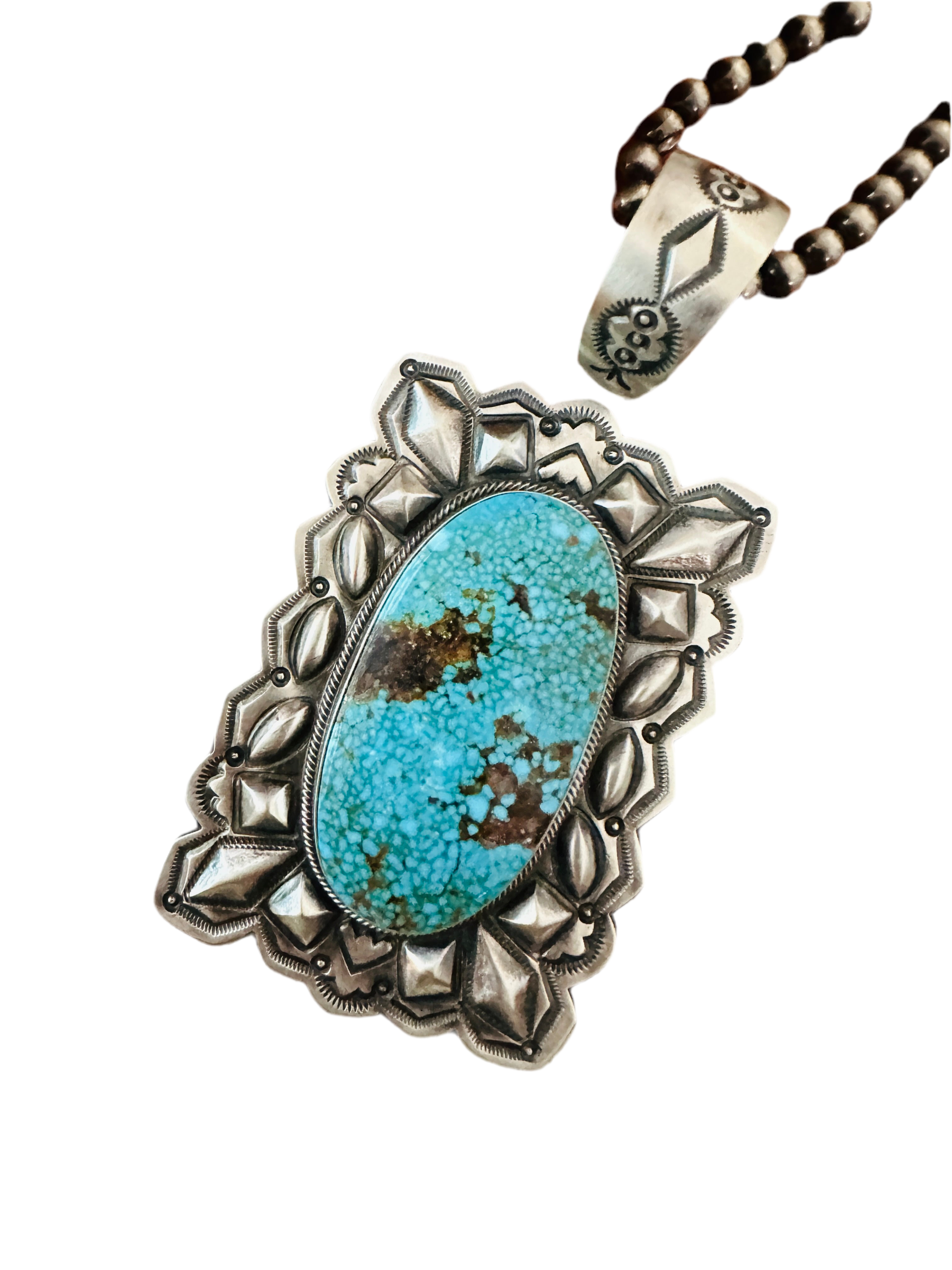Handcrafted Kingman Web Turquoise & Sterling Silver Pendant by Randy Boyd