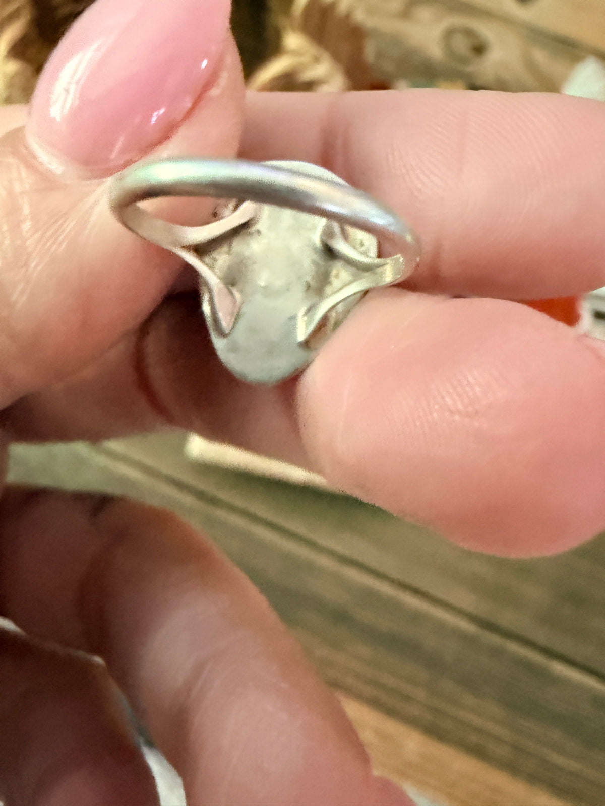Old Pawn Handcrafted Turquoise & Sterling Silver Bear Paw Ring Size 4.75