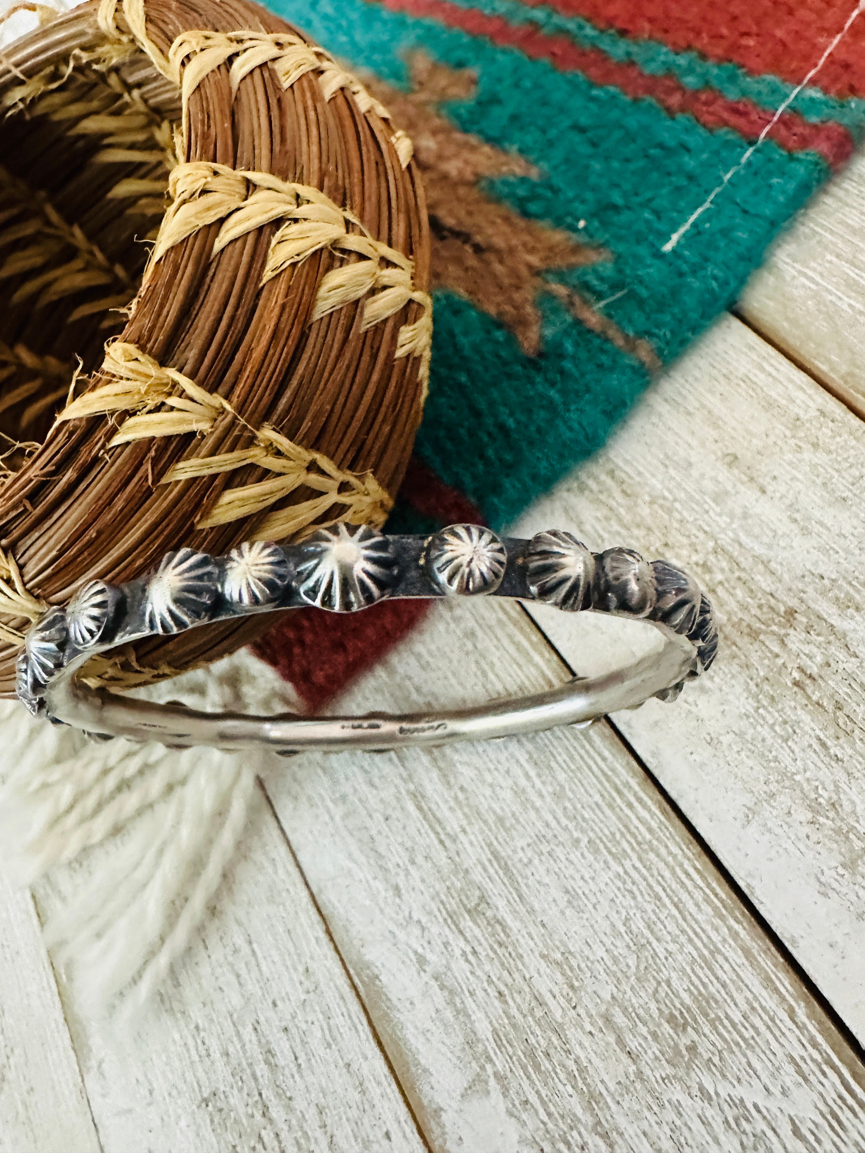 Chimney Butte Navajo Sterling Silver Studded Bangle Bracelet