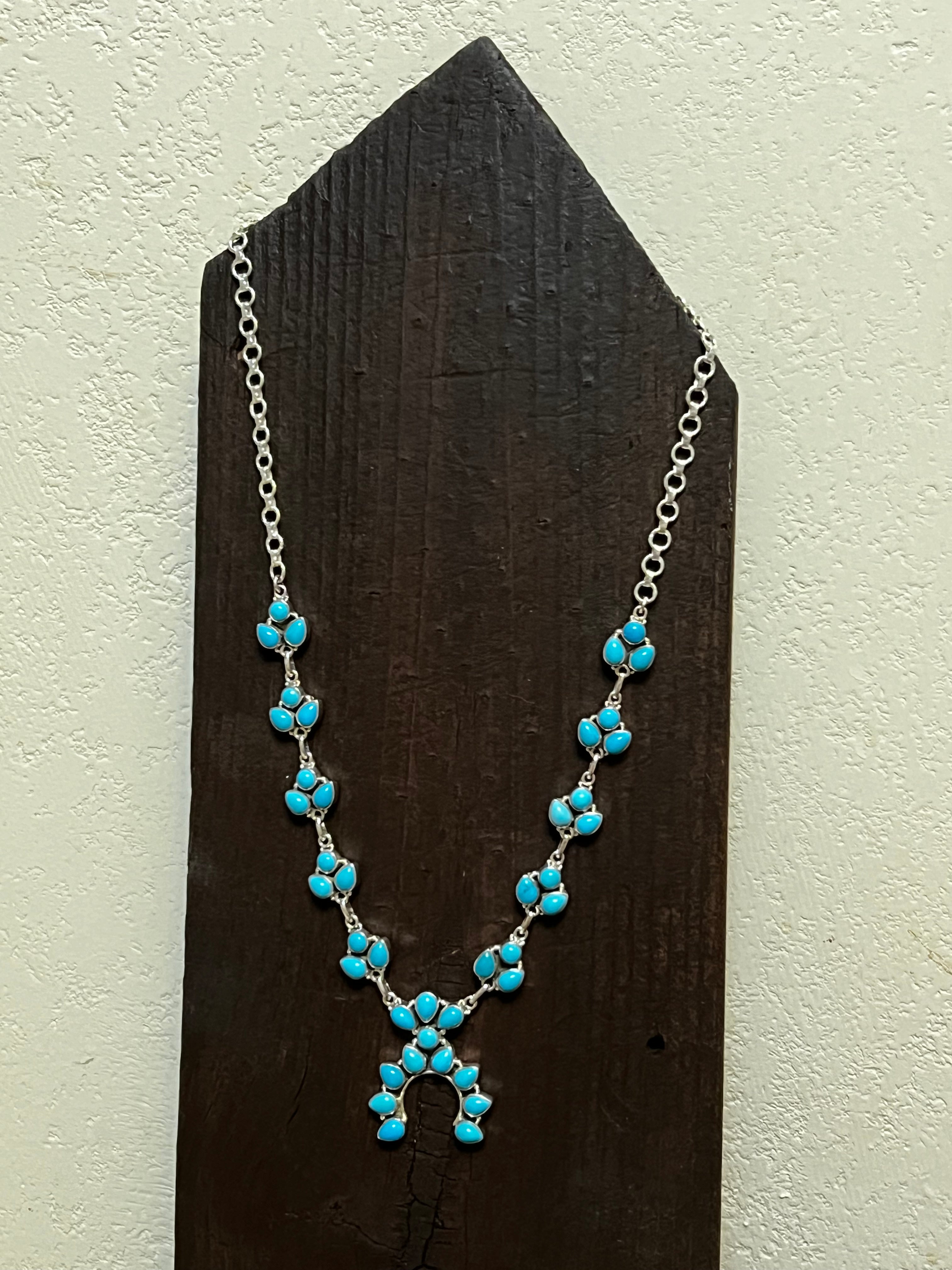 Handmade Sterling Silver Turquoise Tear Drop Cluster Naja Necklace