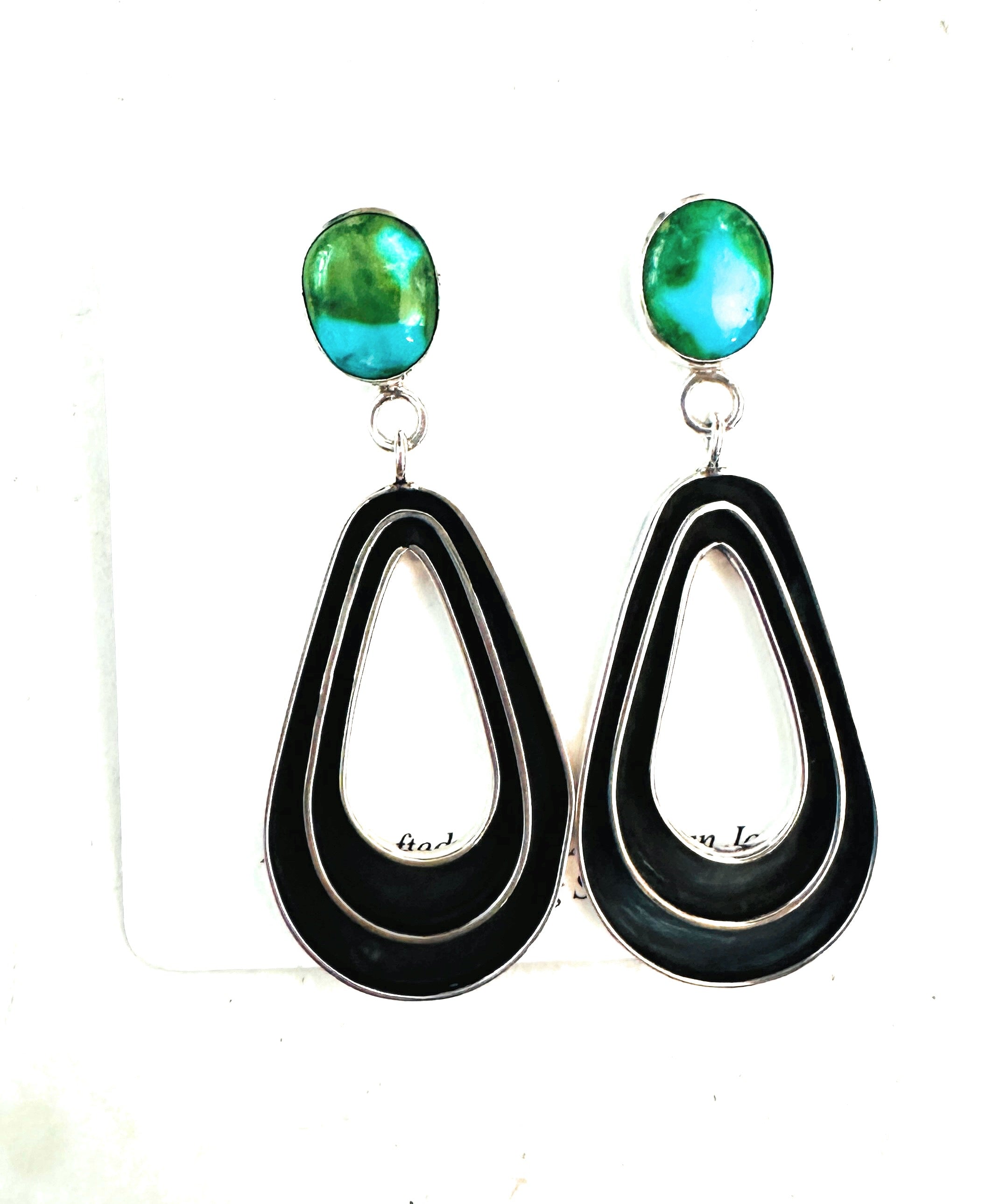 Handcrafted Sonoran Gold Turquoise & Sterling Silver Dangle Earrings Signed