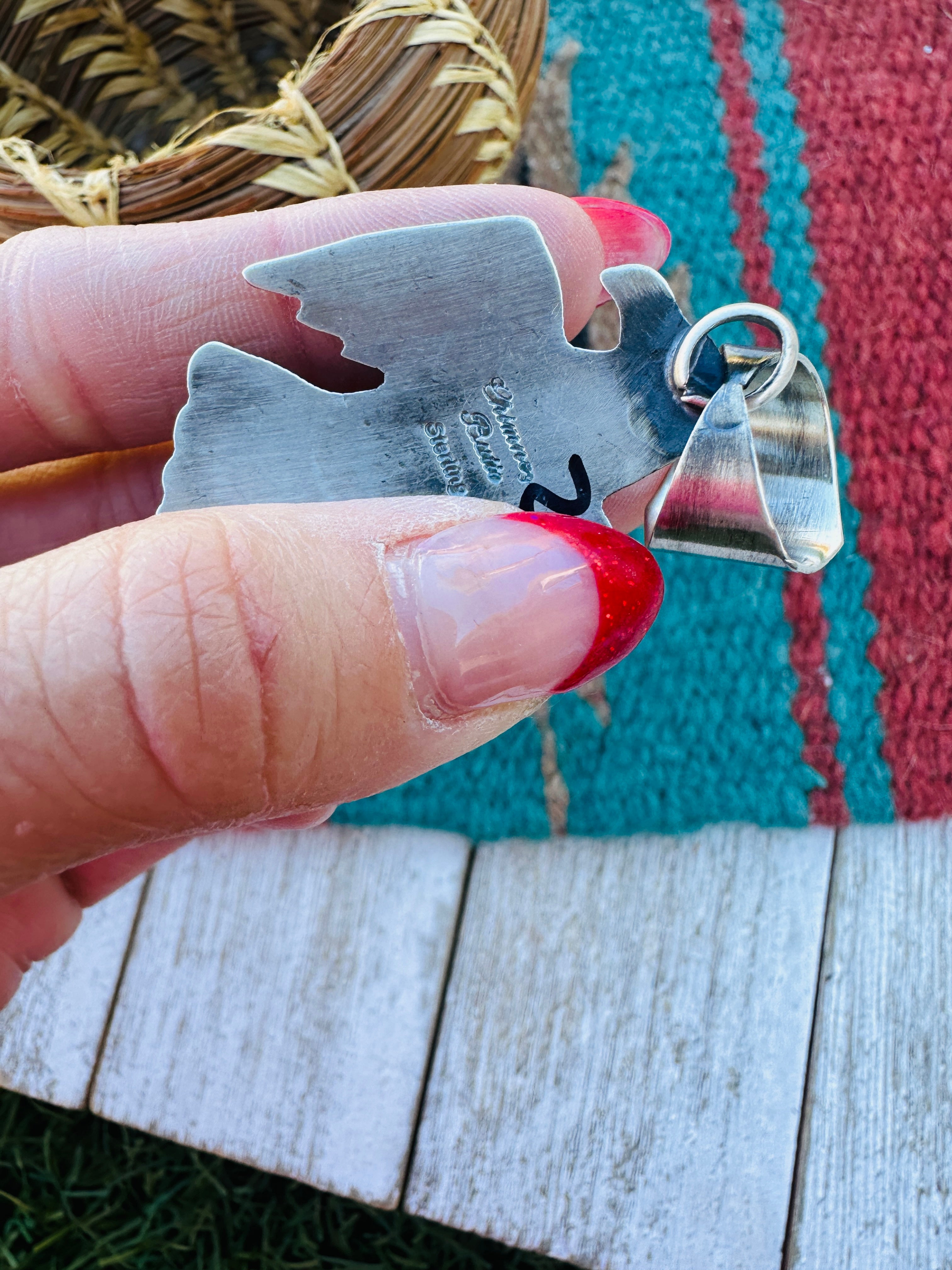 Handcrafted Sterling Silver & Golden Hills Turquoise Thunderbird Pendant by Chimney Butte