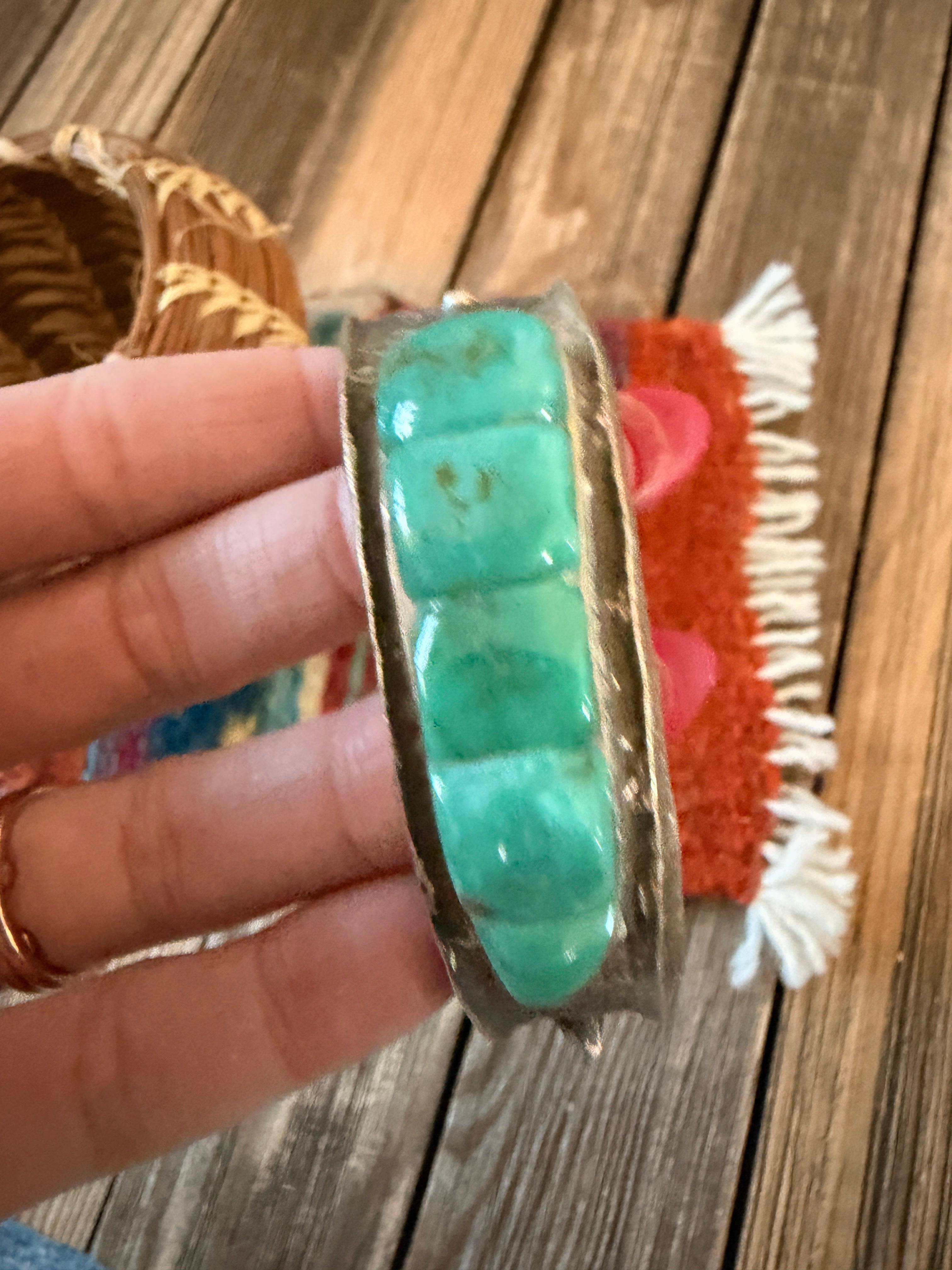 Handcrafted Turquoise & Sterling Silver Raised Inlay Cuff Bracelet