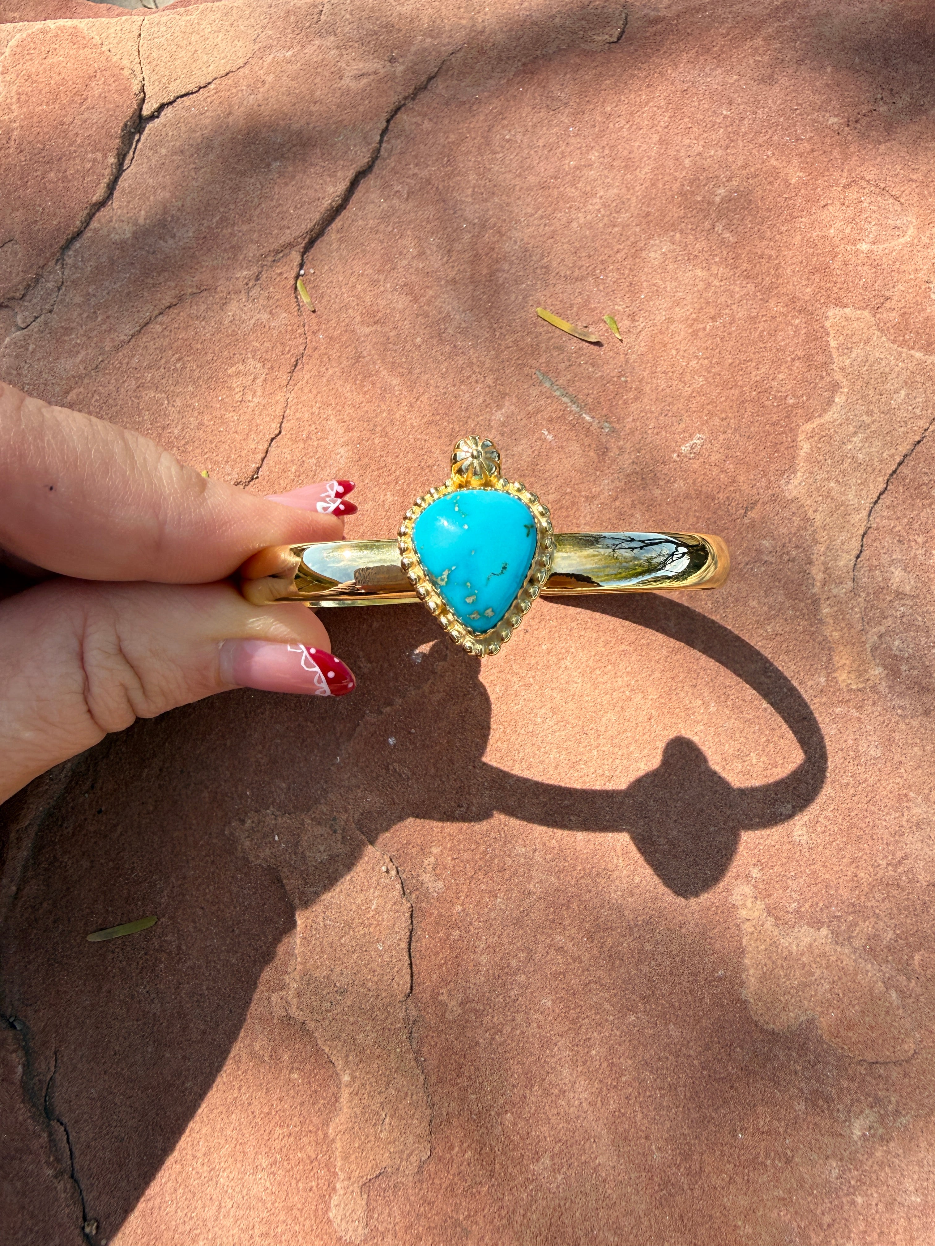 “The Golden Collection” Handmade Gold Plated Sterling Silver Natural Sonoran Mountain Turquoise Bracelet style 3
