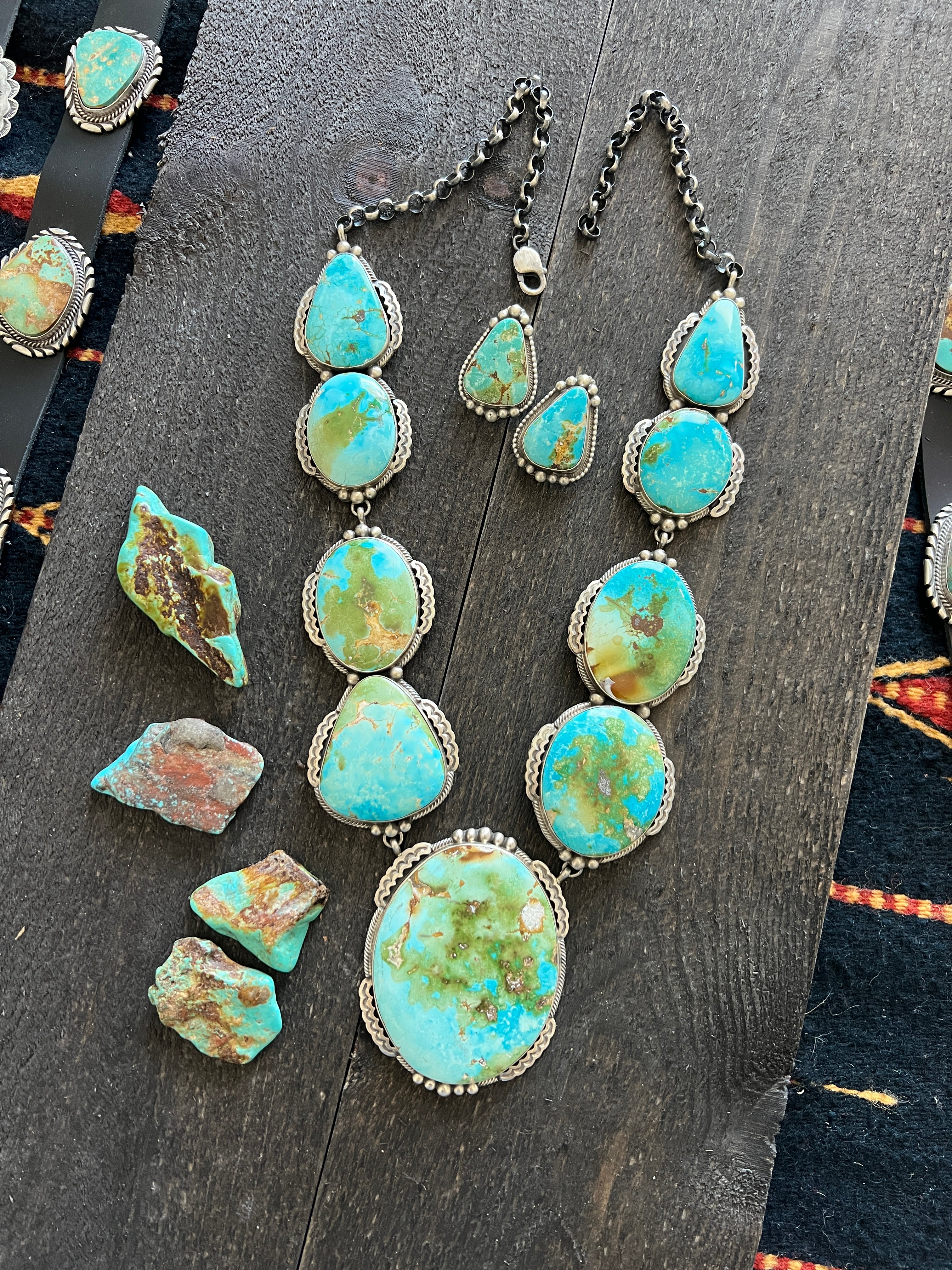 Massive Navajo Sterling Silver and Sonoran Mountain Turquoise Statement Necklace with Earrings by Talila Benally