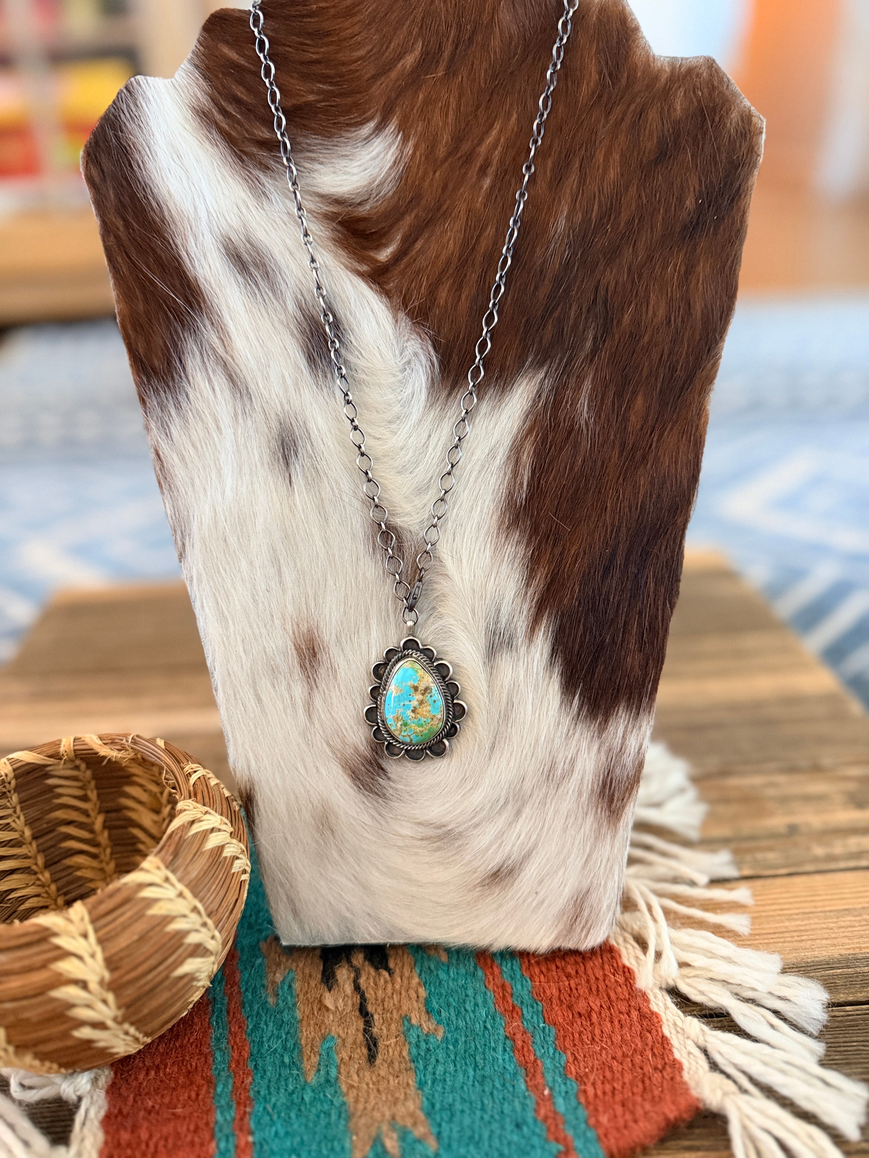 Handcrafted Royston Turquoise & Sterling Silver Necklace by Sheila Becenti