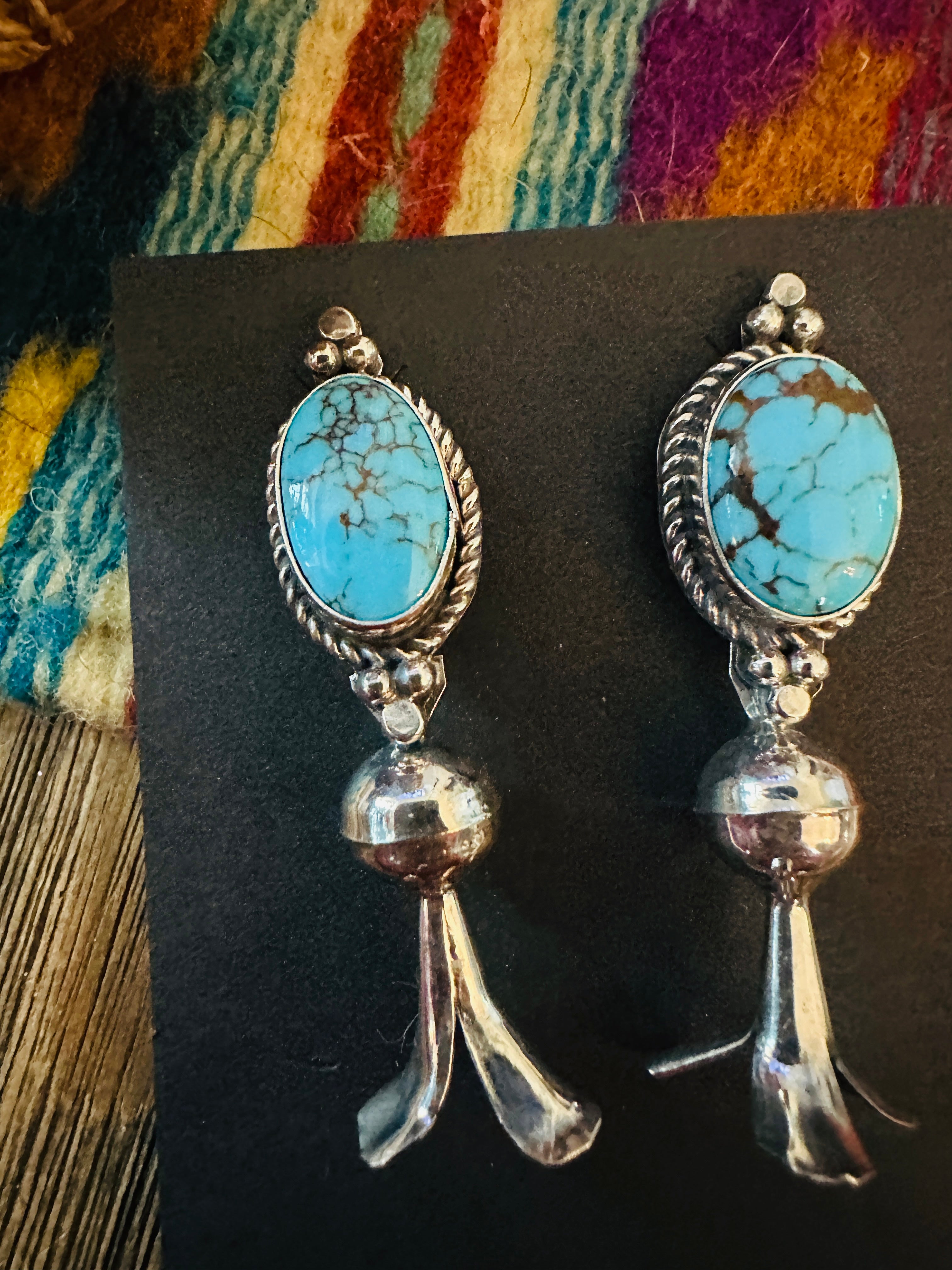 Handcrafted Turquoise & Sterling Silver Blossom Post Earrings by Rosella Paxson