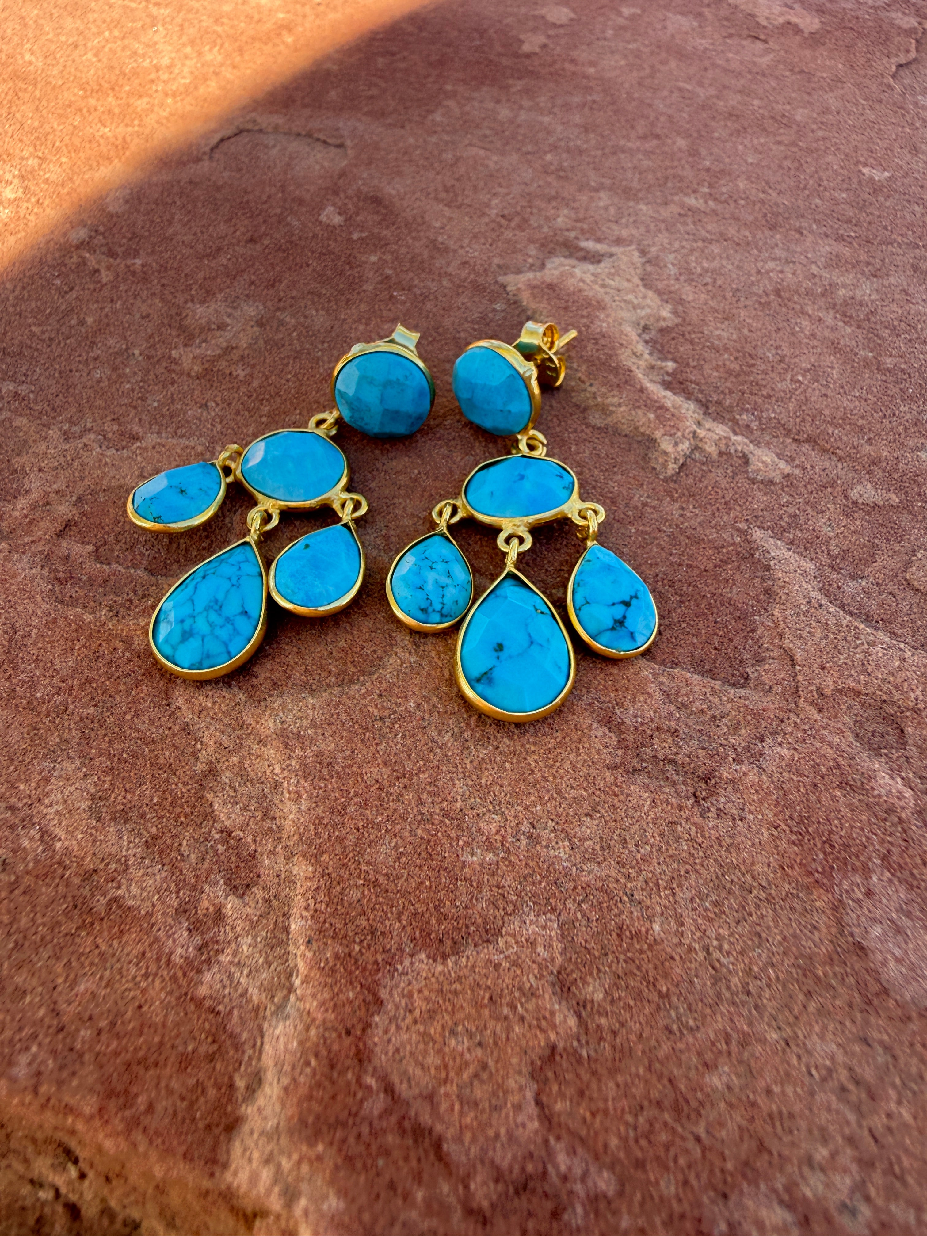 “The Golden Collection” WESTERN SKIES Handmade Gold Plated Sterling Silver & Natural Turquoise Earrings