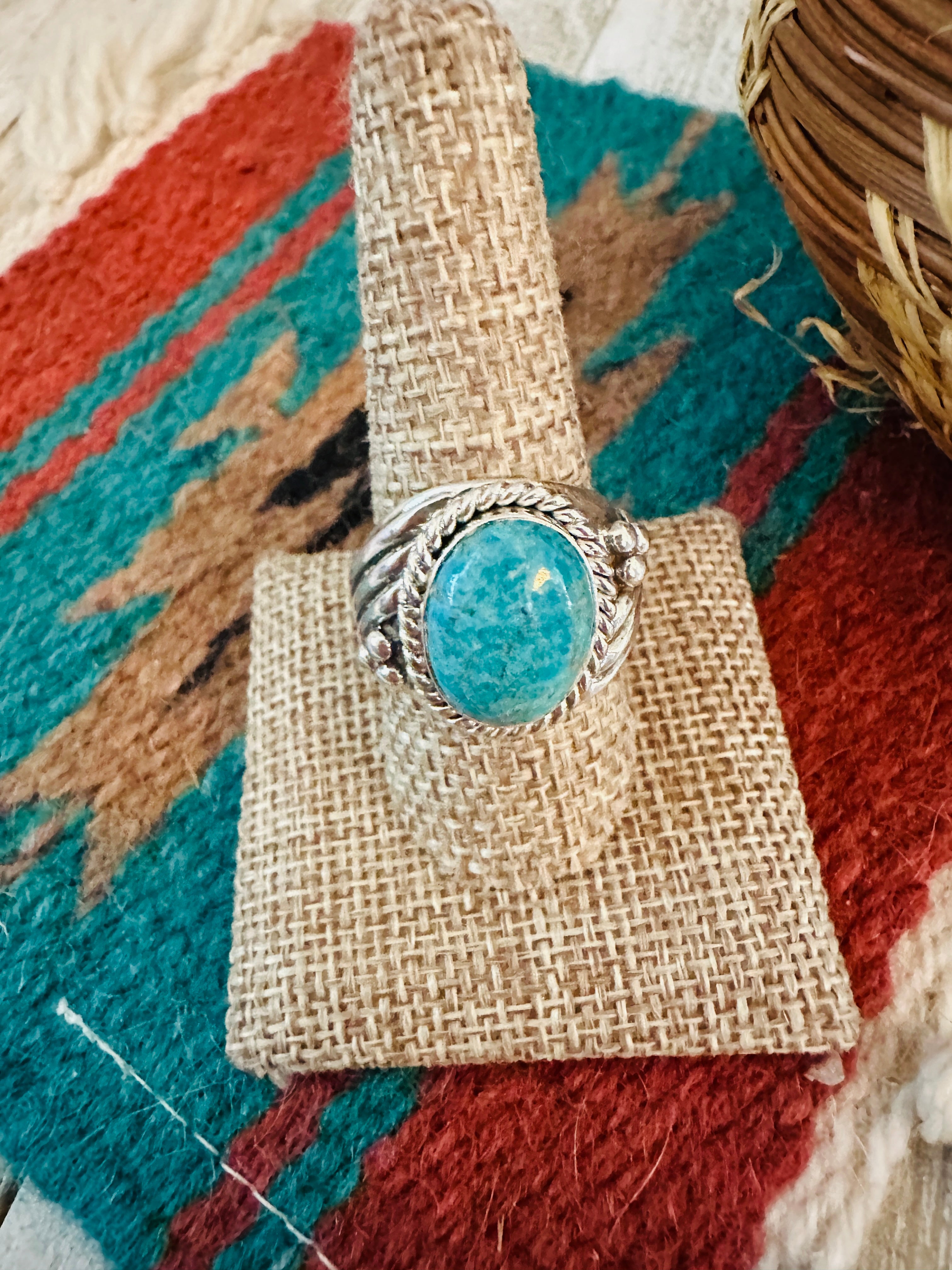 Handcrafted Turquoise & Sterling Silver Cigar Band Ring Size 9.75