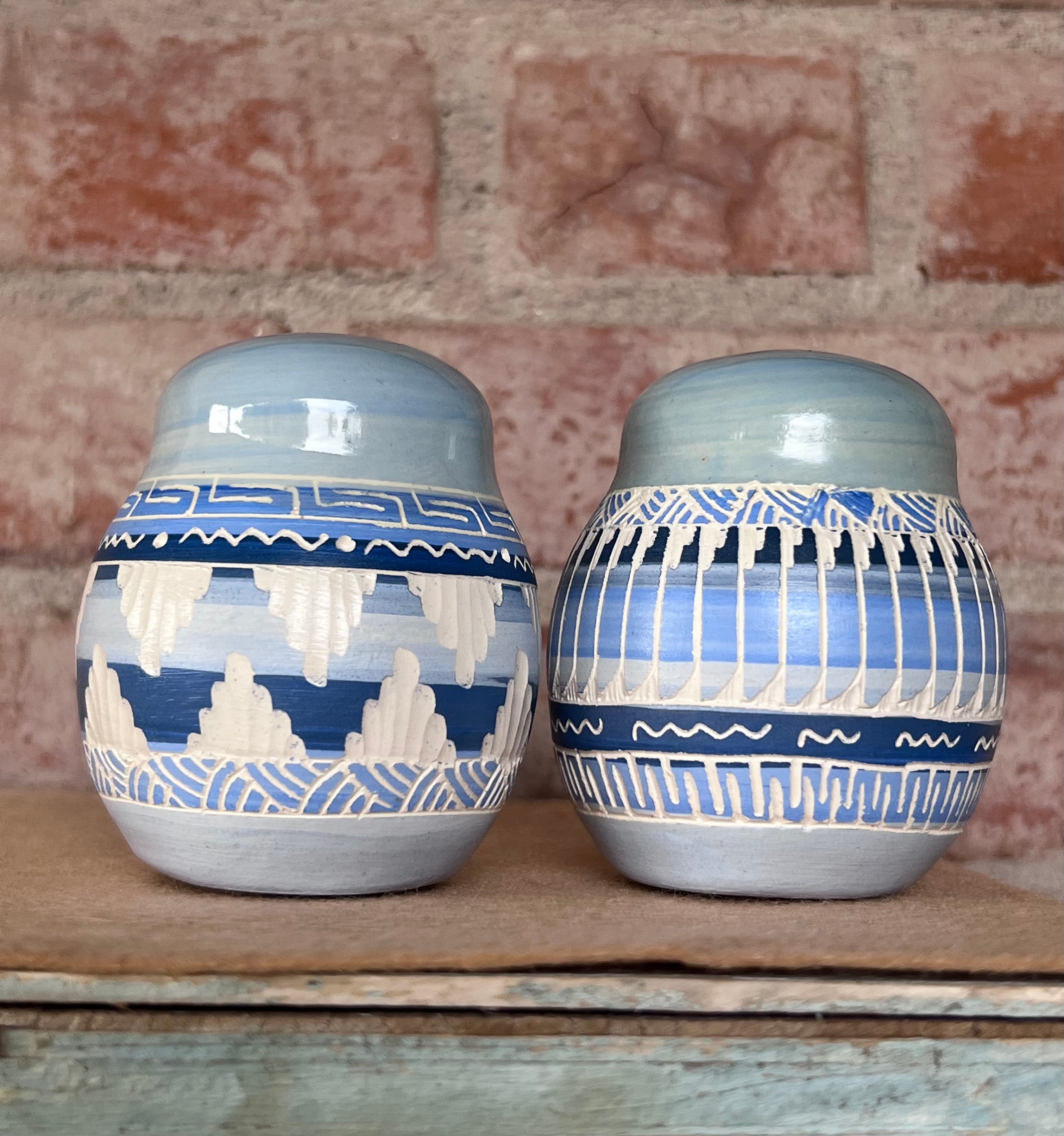 Handcrafted Blue Salt & Pepper Shakers “Cassandra King”