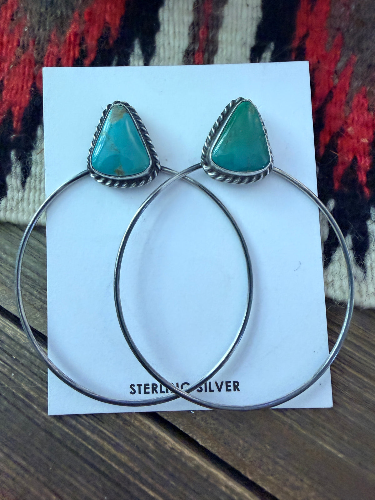 Handcrafted Turquoise and Sterling Silver Dangle Hoop Earrings by Elouise Kee