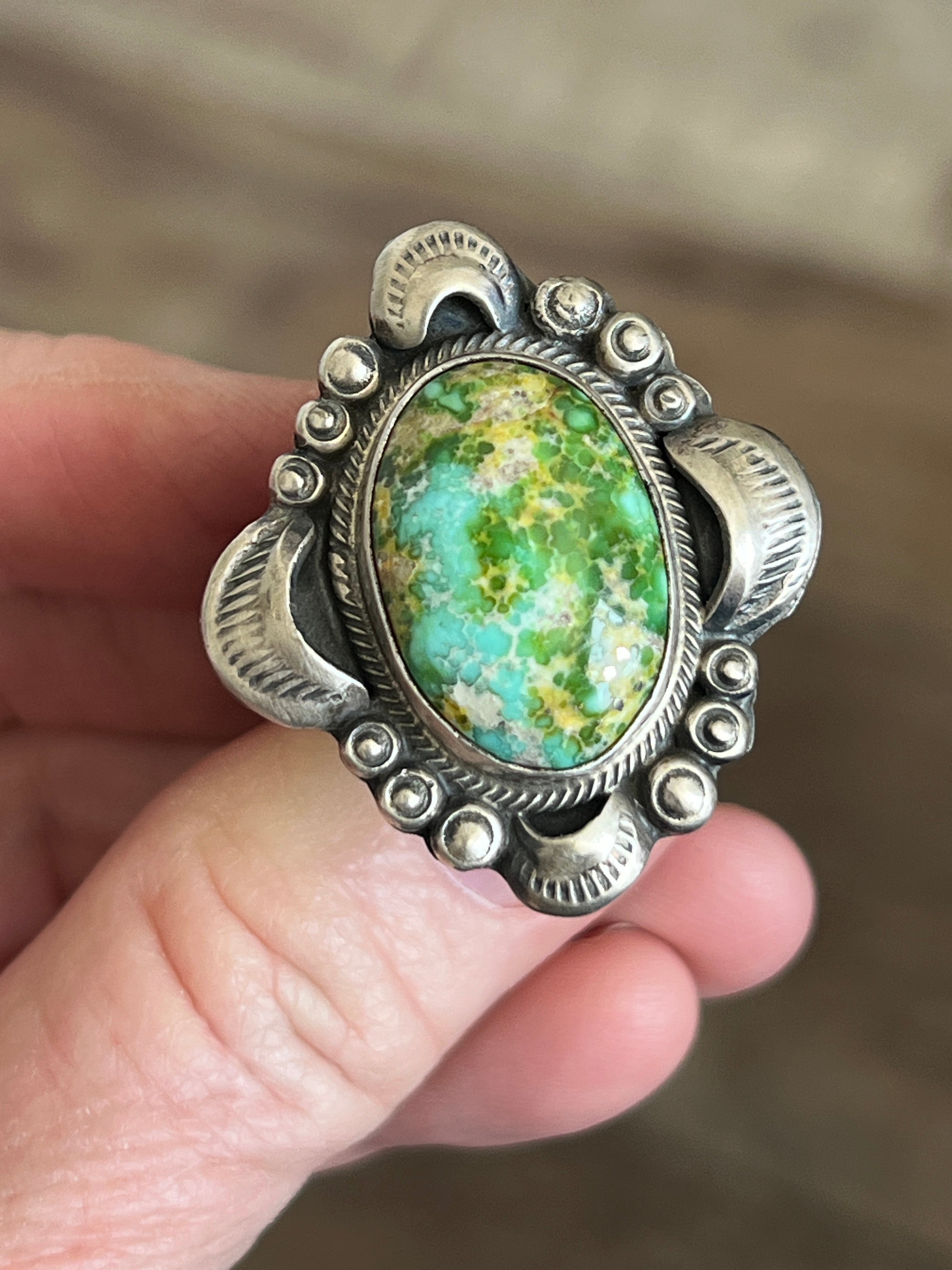 Handcrafted Sterling Silver and Sonoran Mountain Turquoise Single Stone Ring by Gilbert Tom, Size 9.5