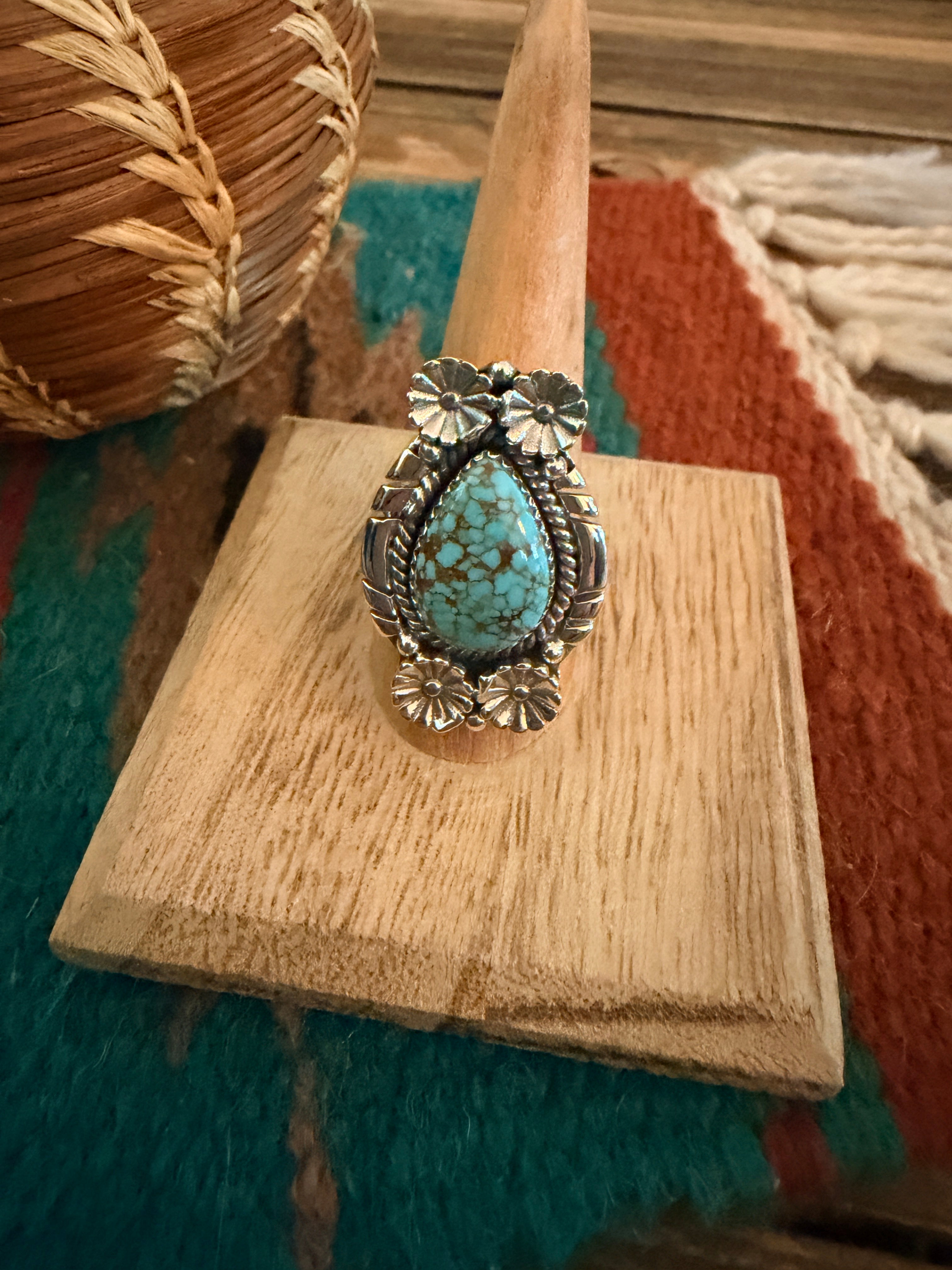 Handmade Sterling Silver Number 8 Turquoise Adjustable Ring Signed Nizhoni