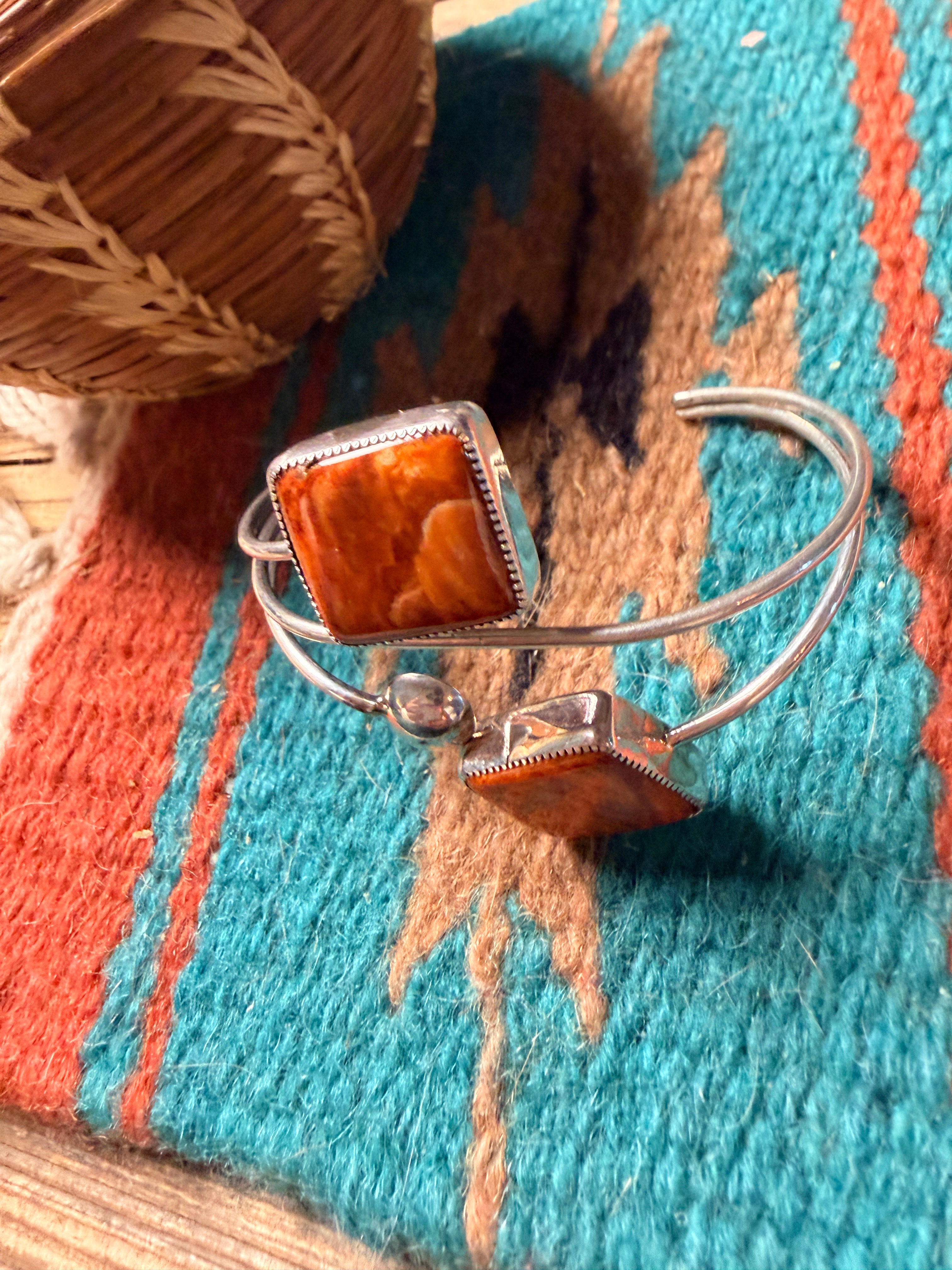 Handcrafted Orange Spiny & Sterling Silver Cuff Bracelet