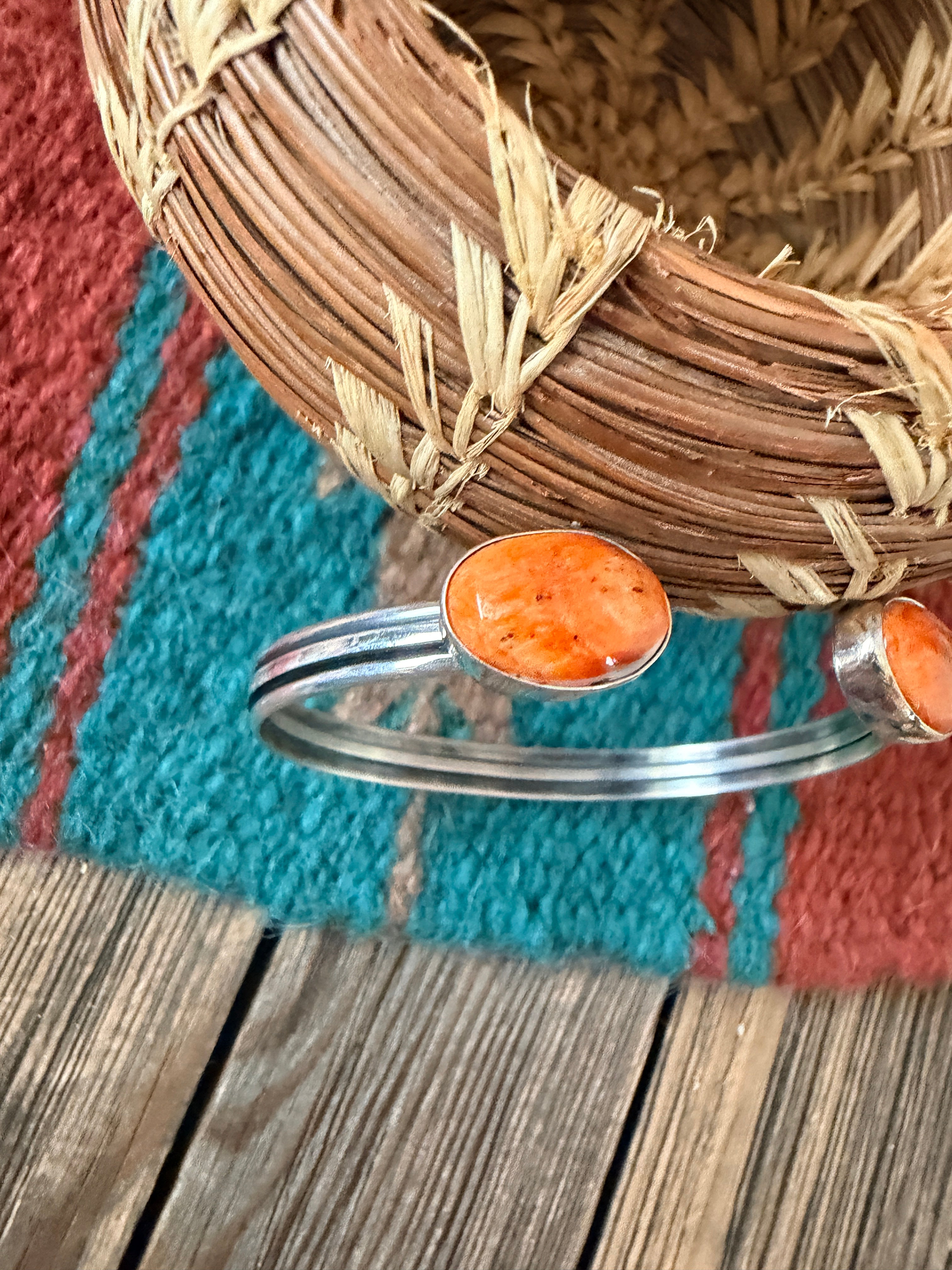 Handcrafted Orange Spiny & Sterling Silver Floating Cuff Bracelet