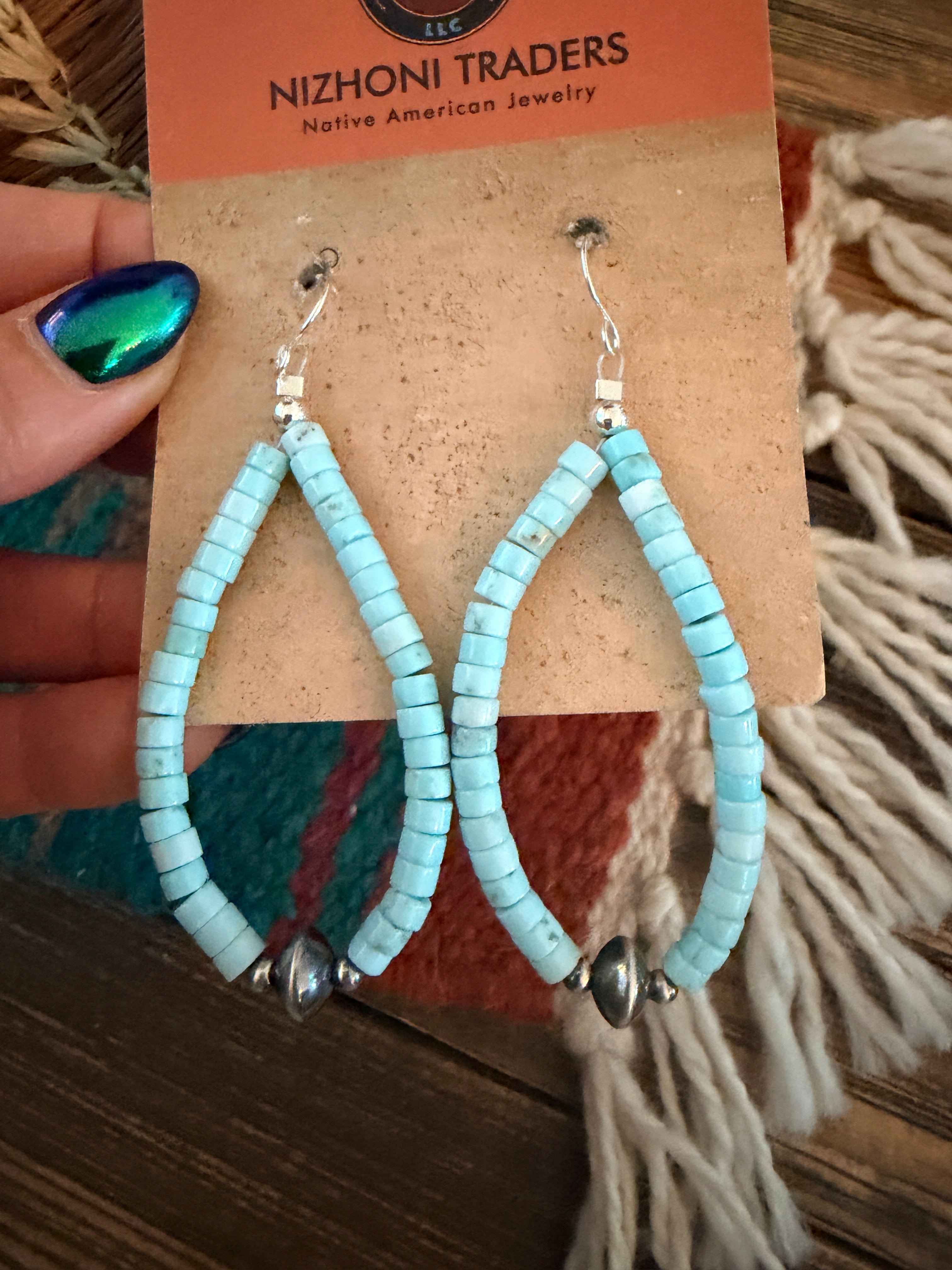 Handcrafted Sterling Silver Pearl & Turquoise Dangle Hoop Earrings