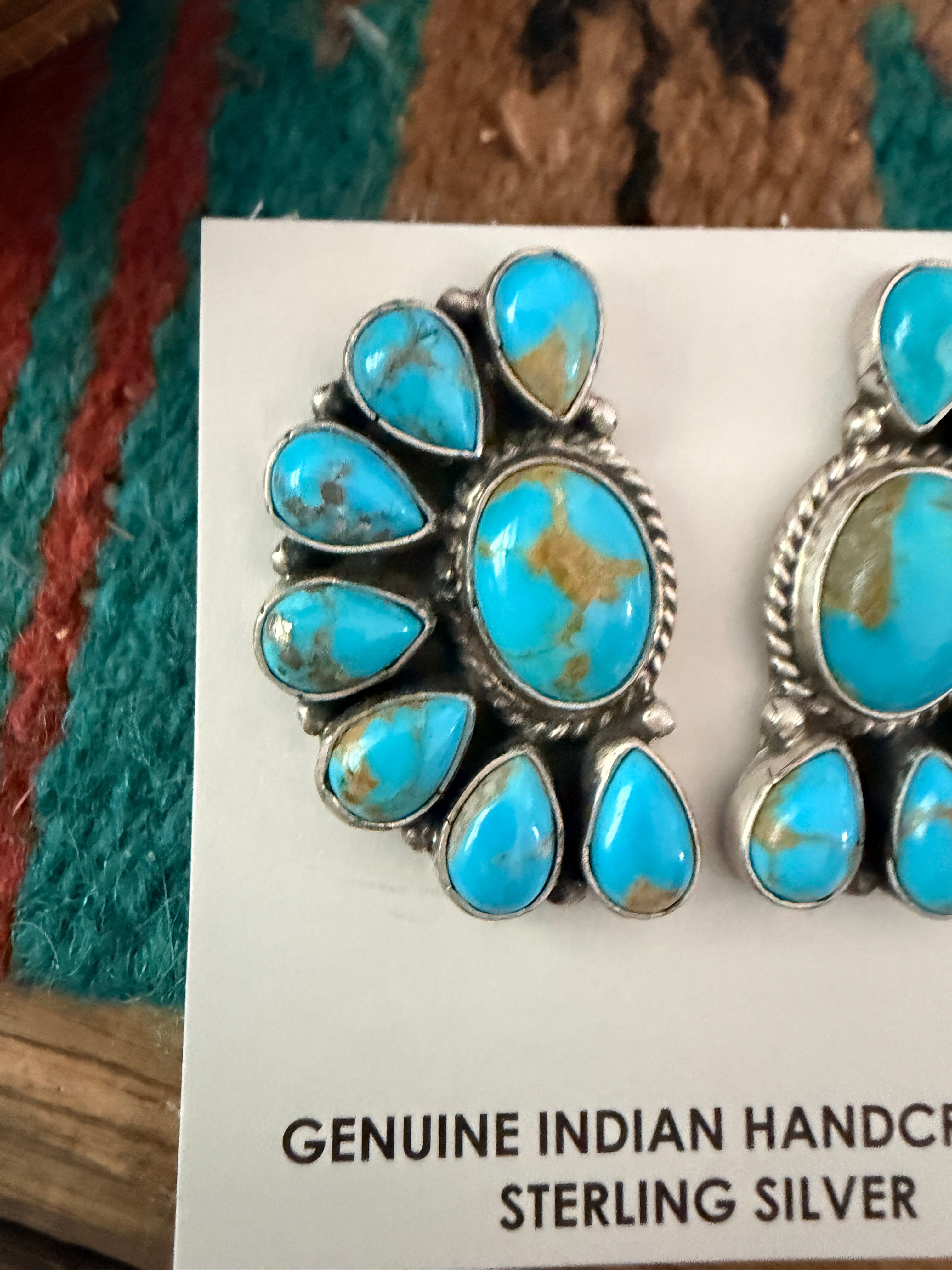 Handcrafted Turquoise & Sterling Silver Cluster Post Earrings by Marcella James