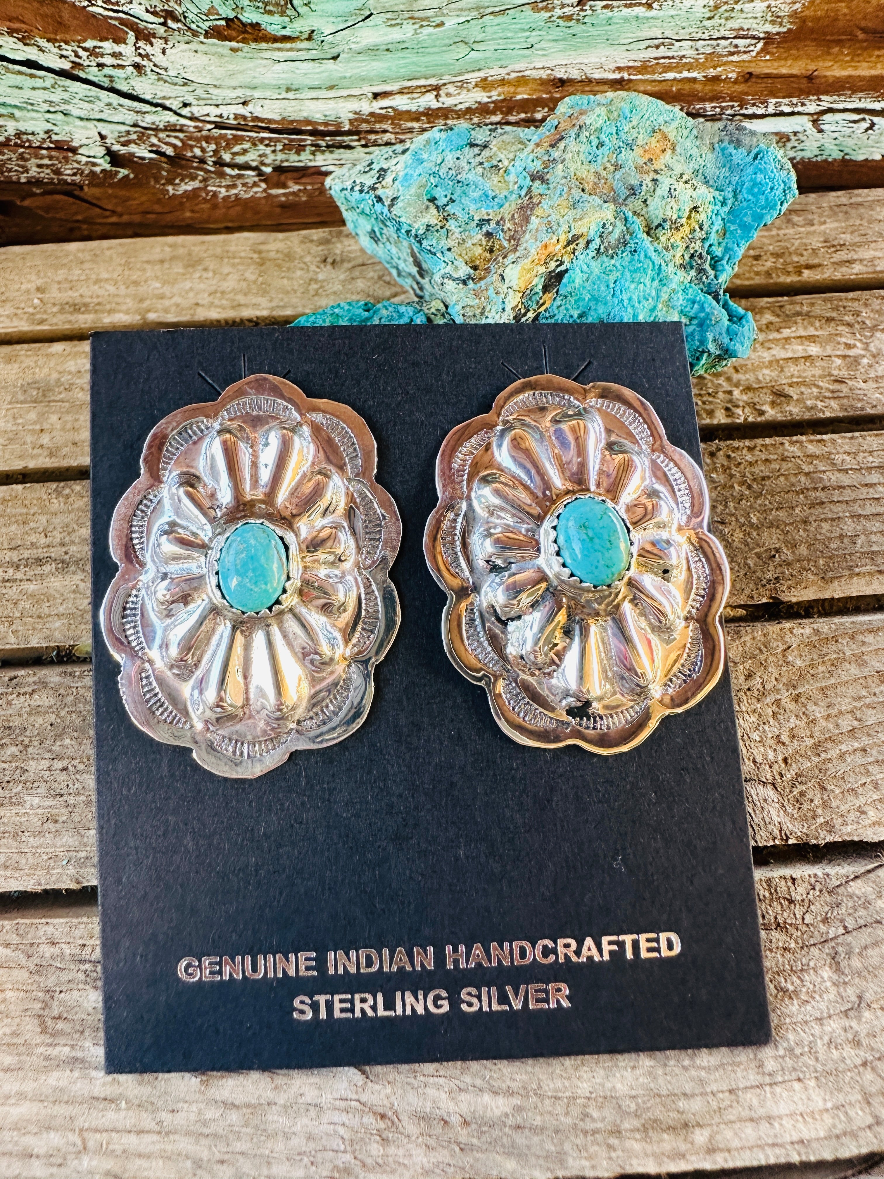 Handcrafted Turquoise & Sterling Silver Concho Post Earrings