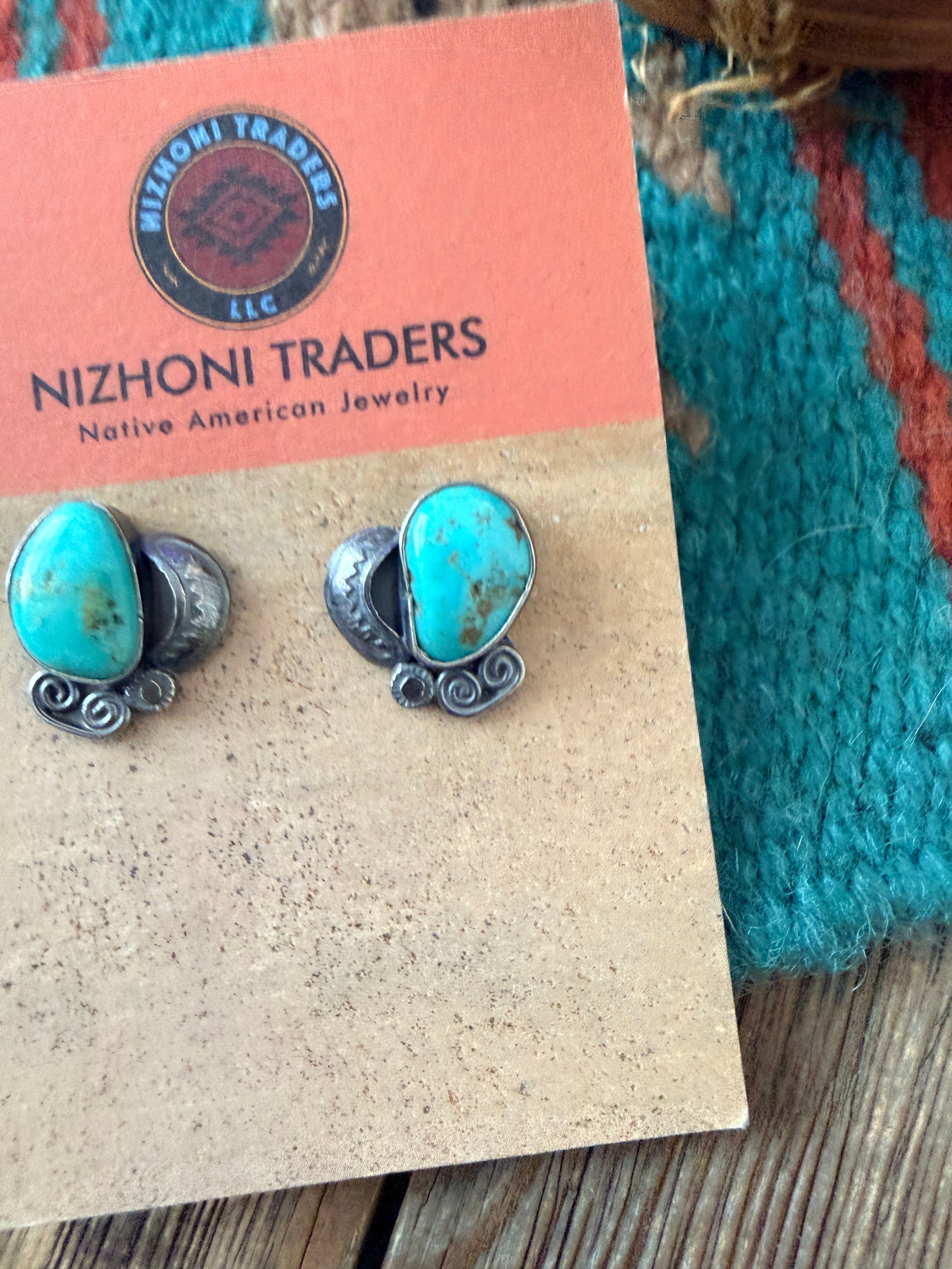 Handcrafted Turquoise & Sterling Silver Stud Earrings by Jacqueline Silver