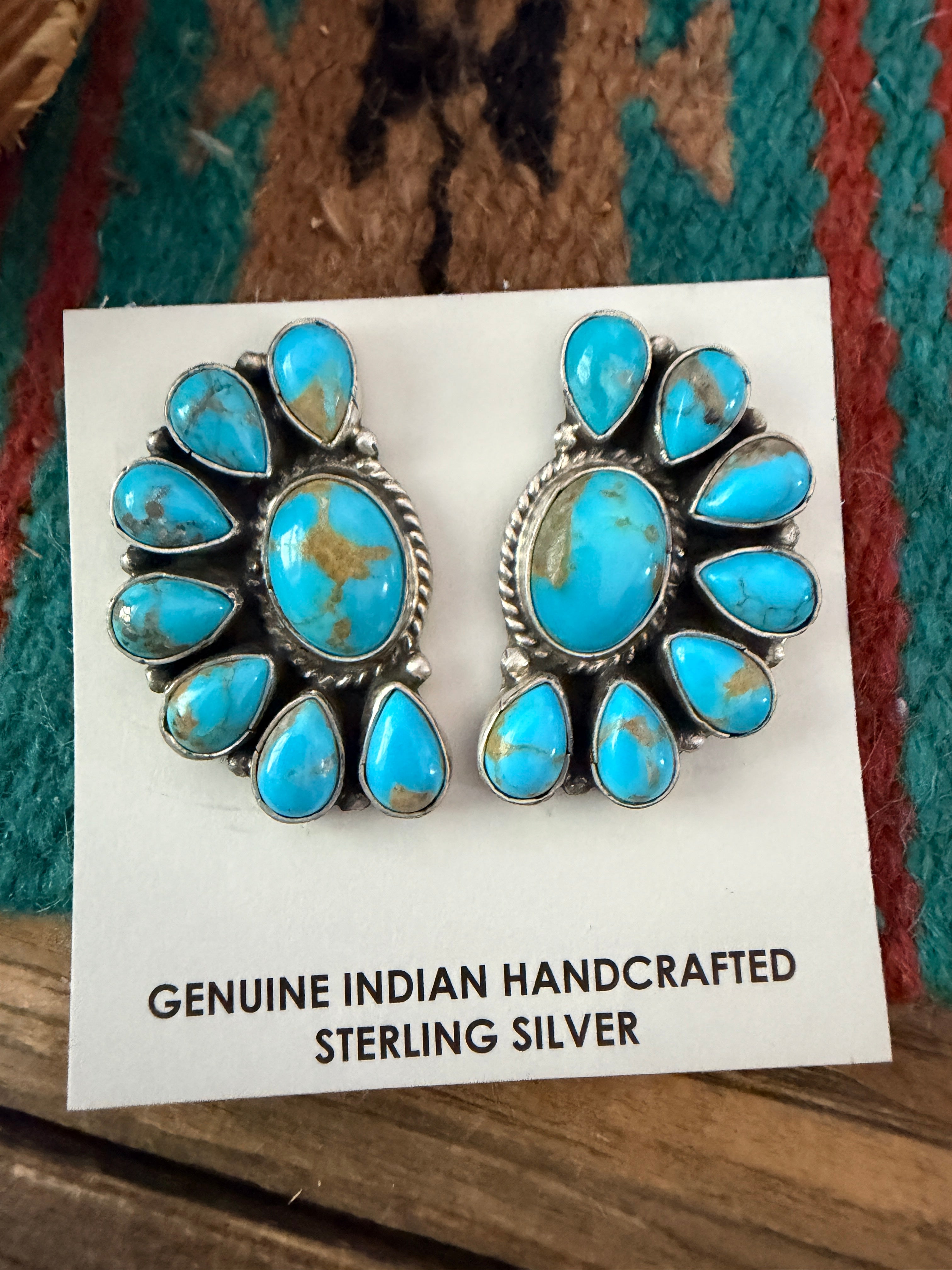Handcrafted Turquoise & Sterling Silver Cluster Post Earrings by Marcella James
