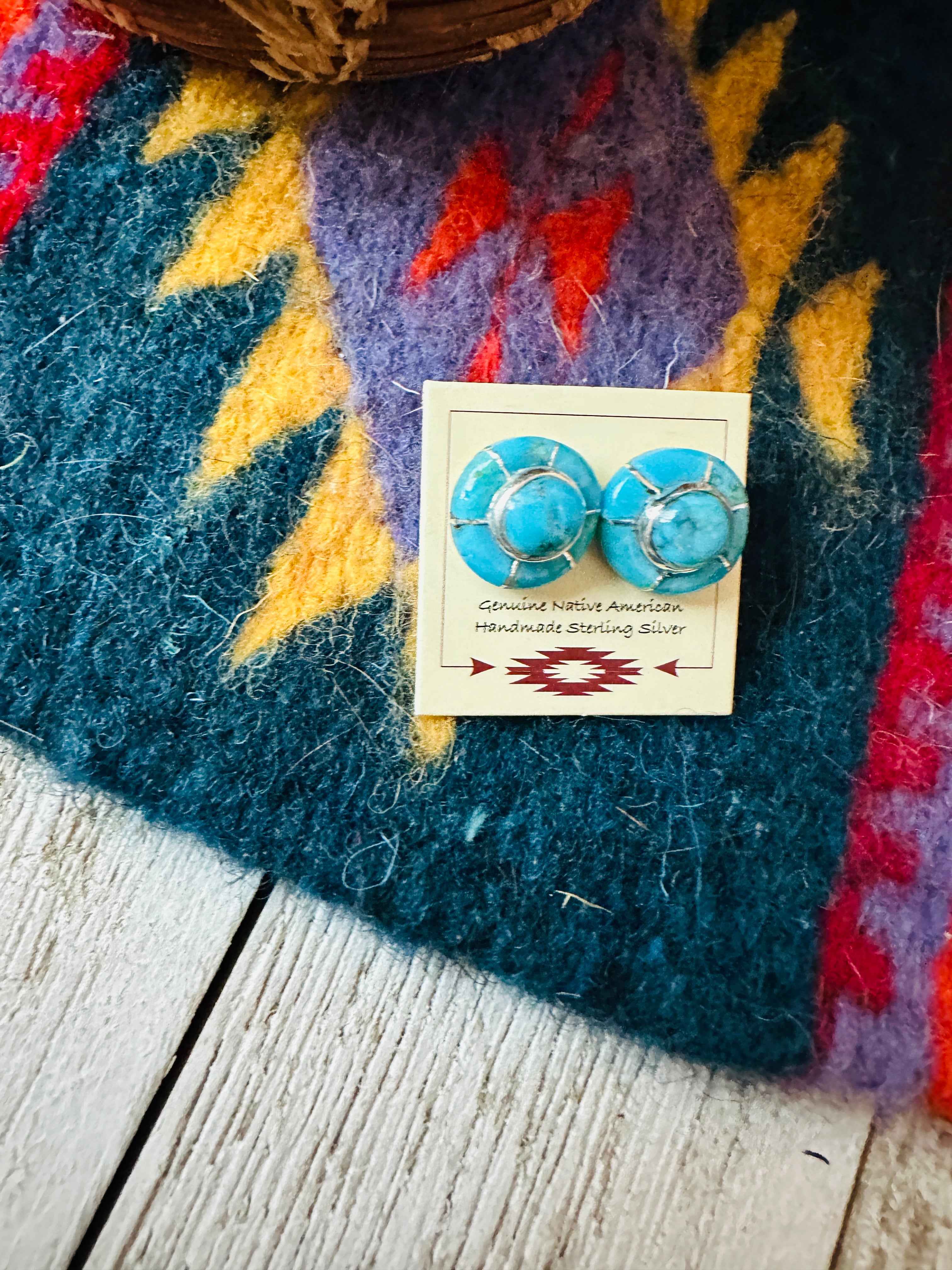 Handcrafted Sterling Silver & Turquoise Inlay Stud Earrings