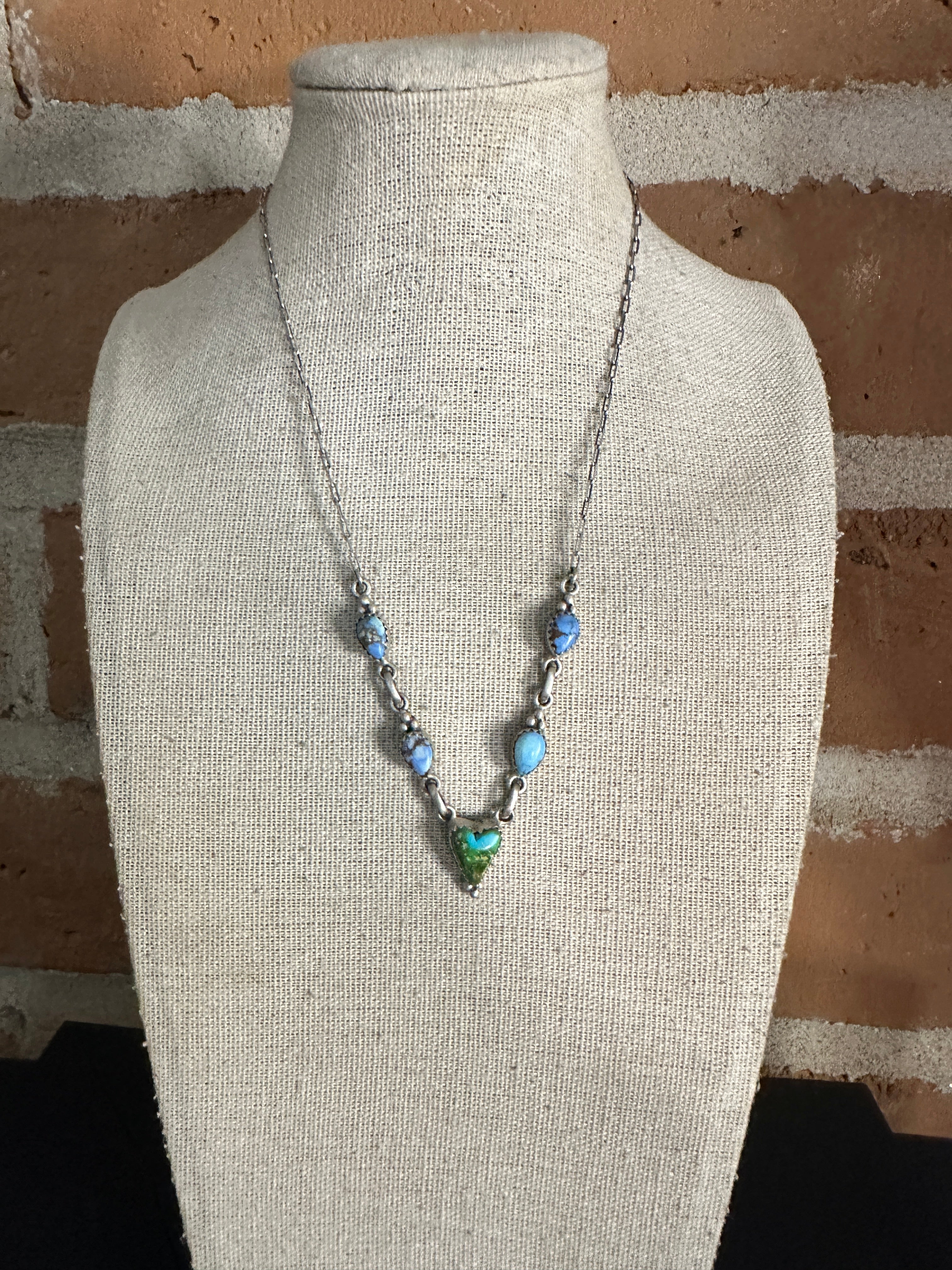Handmade Sterling Silver, Golden Hills Turquoise & Sonoran Mountain Turquoise Heart Necklace