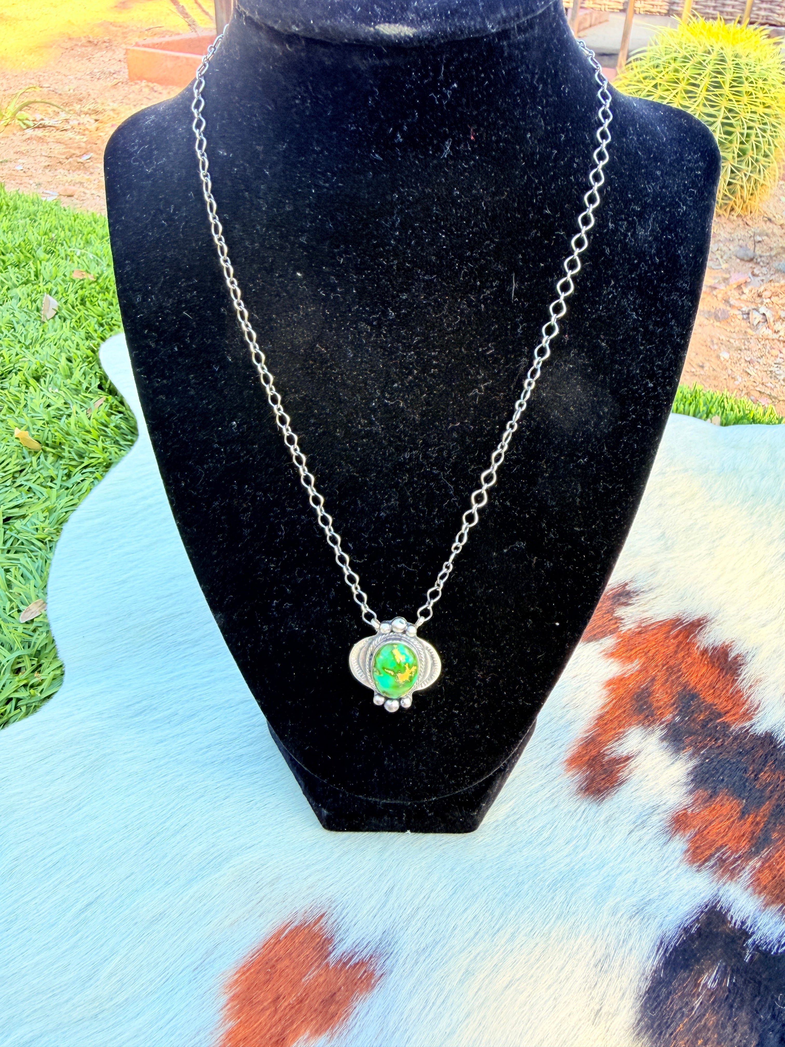 Handcrafted Sonoran Mountain Turquoise & Sterling Silver Necklace by Cordell Platero