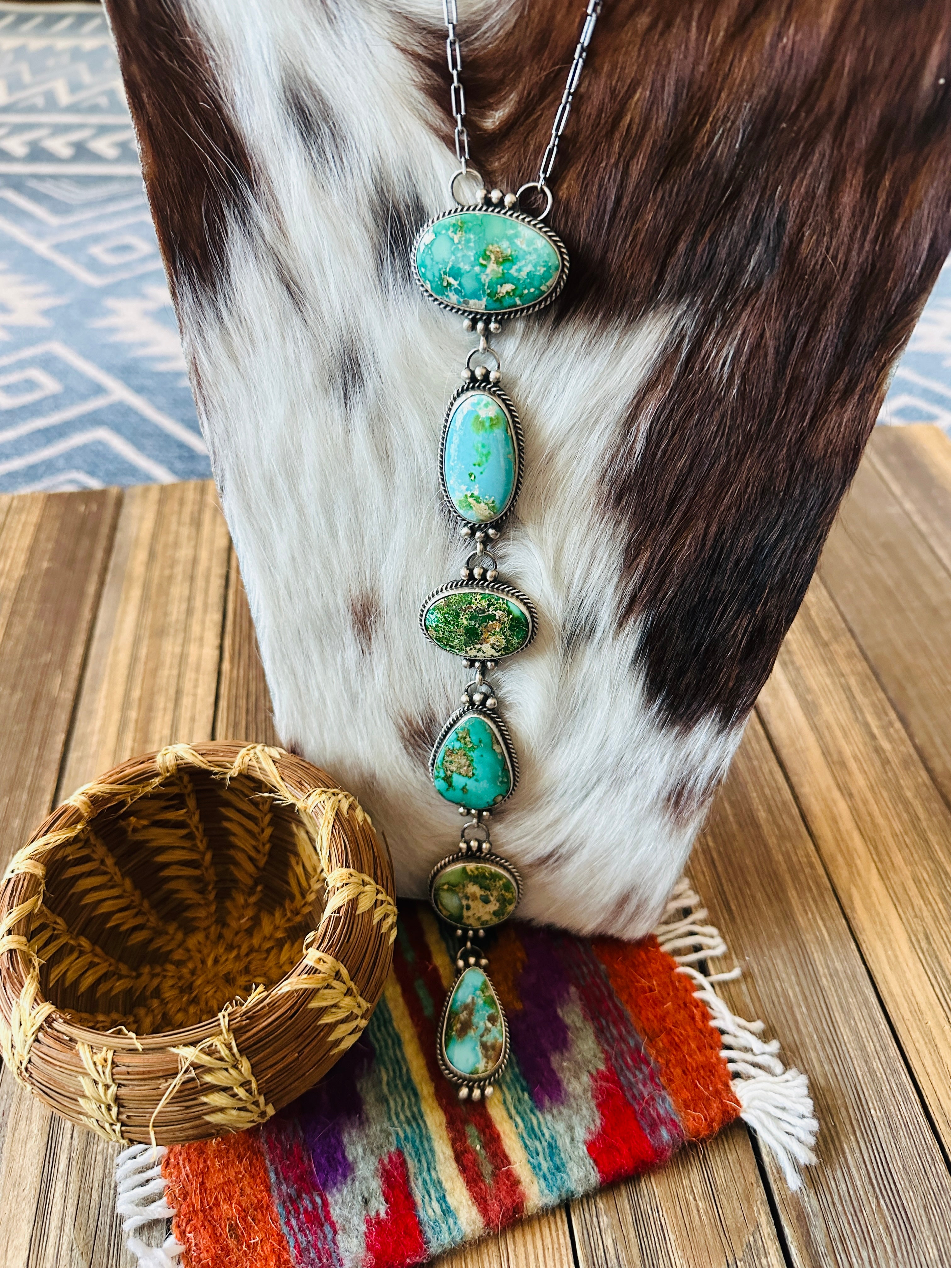 Handcrafted Sonoran Mountain Turquoise & Sterling Silver Necklace by Vicky Hicks