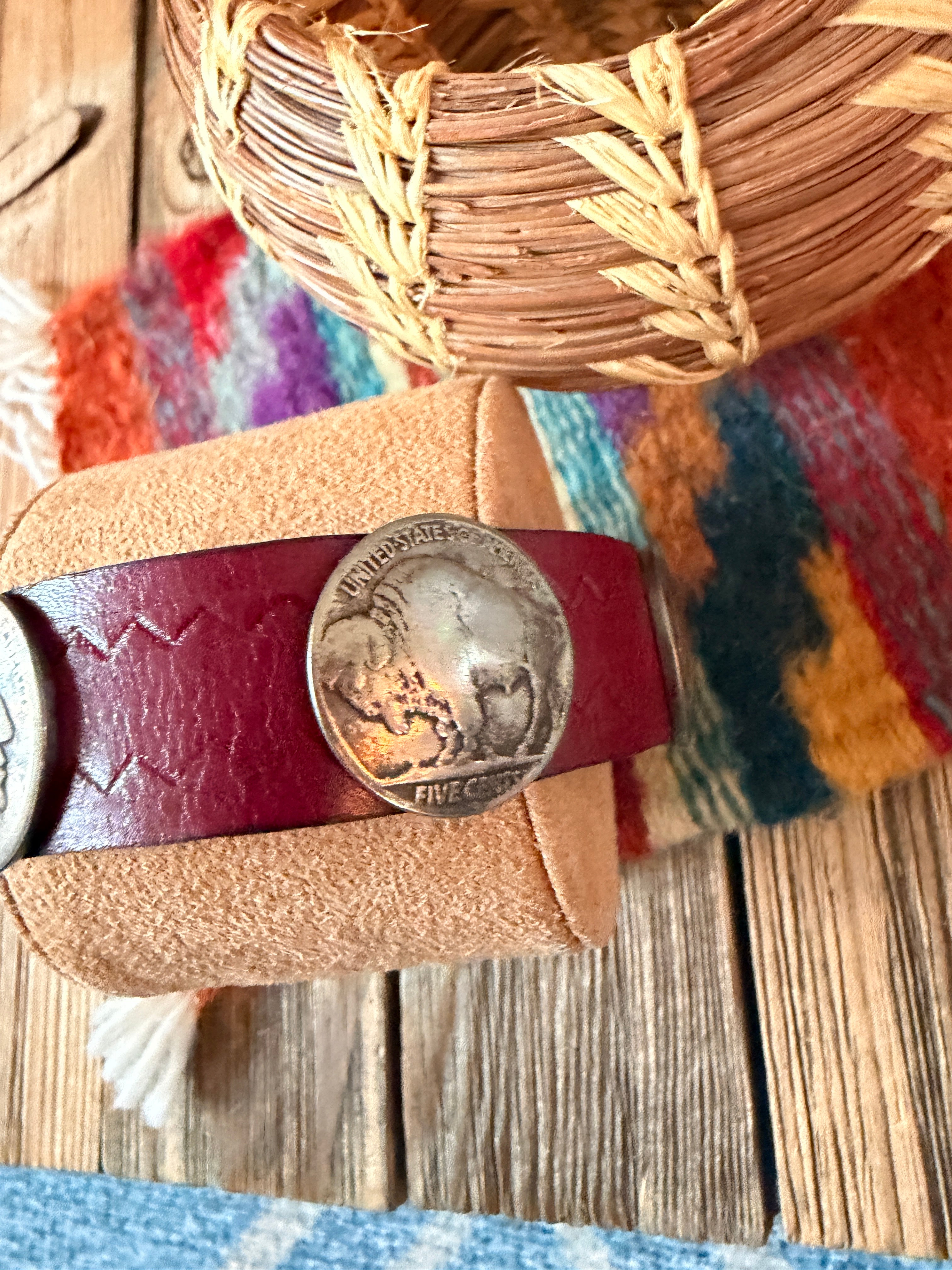 Handcrafted Buffalo Nickel & Leather Bracelet by Buffalo Dancer