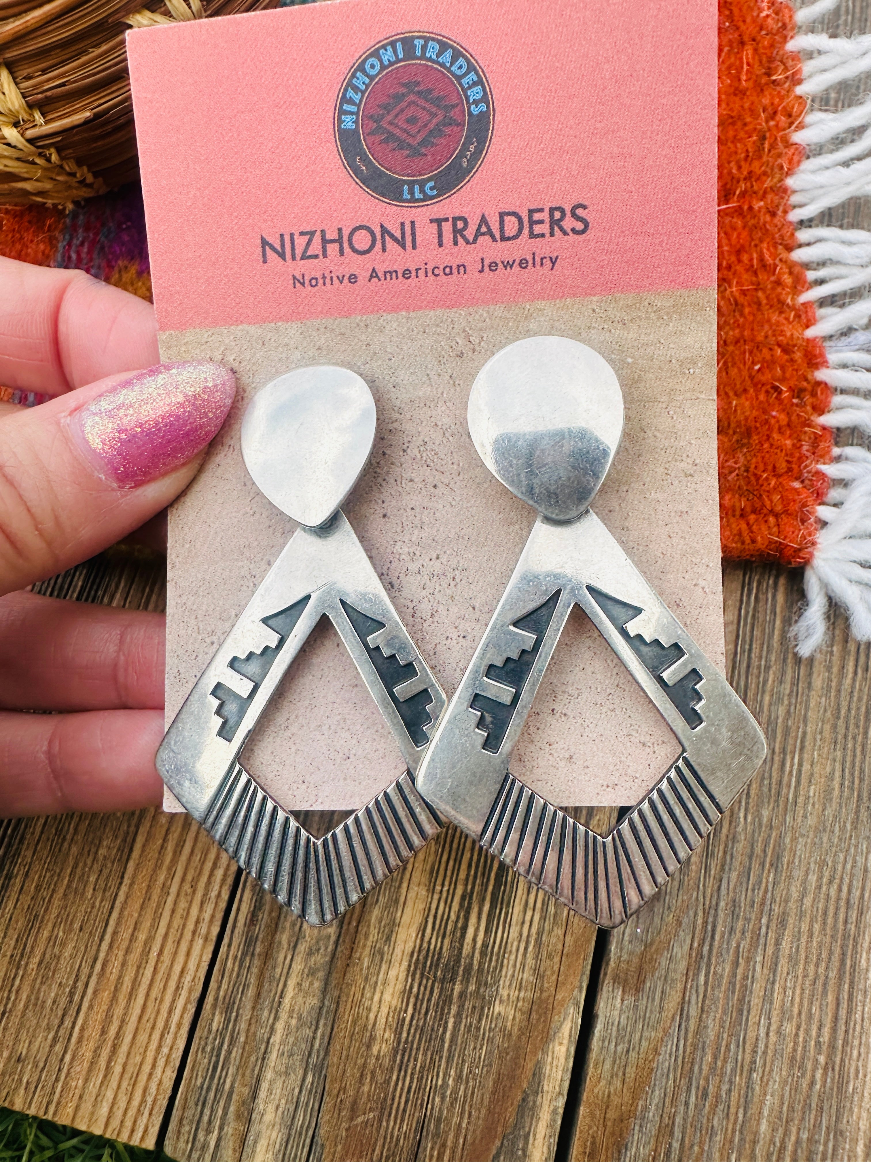 Handcrafted Old Pawn Sterling Silver Dangle Earrings