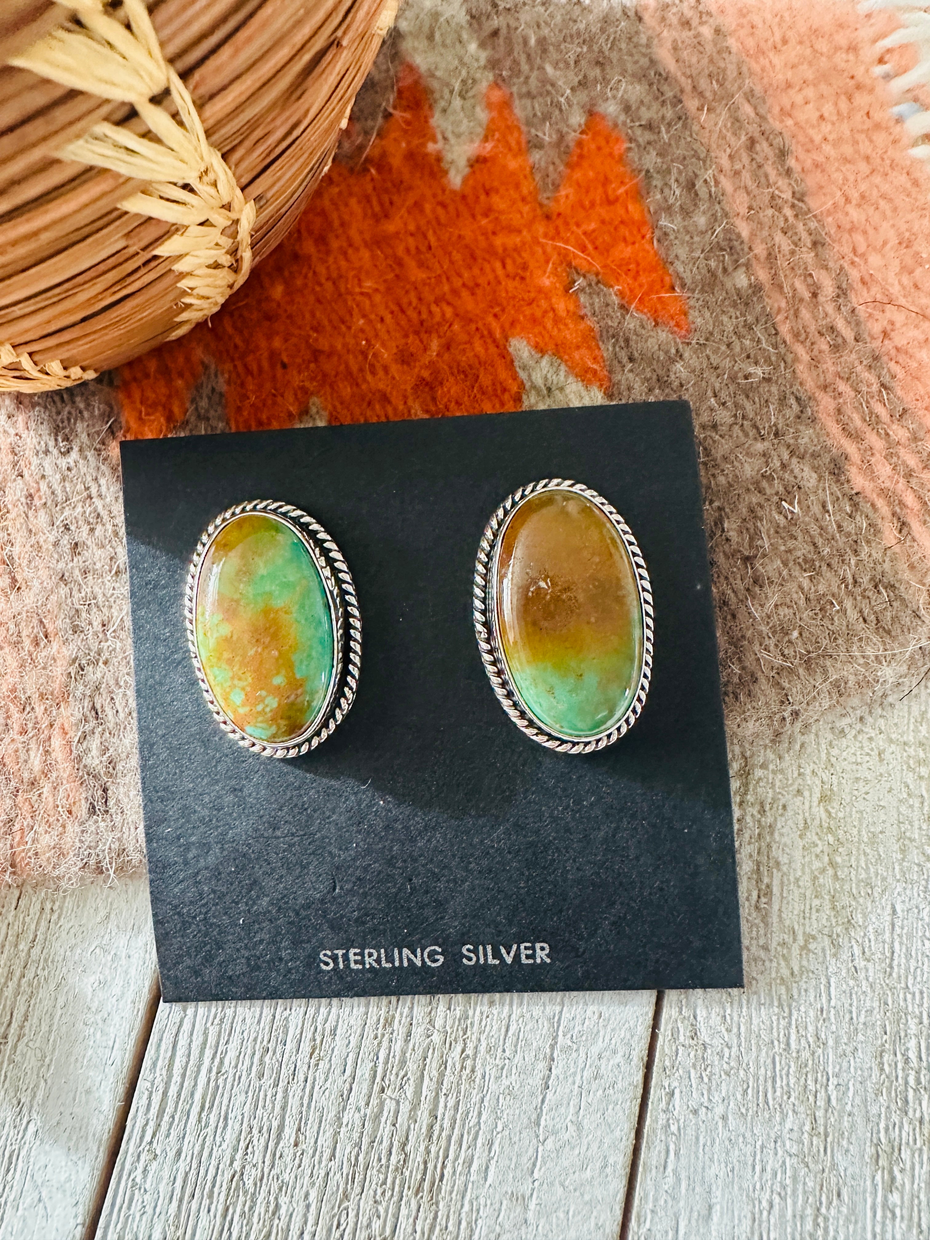 Navajo Sterling Silver & Royston Turquoise Post Earrings