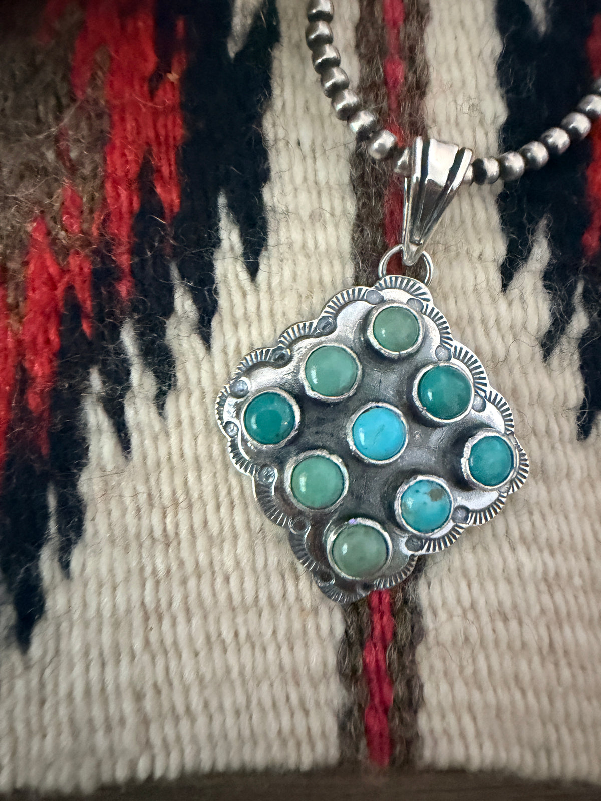 Handcrafted Turquoise and Sterling Silver Cluster Pendant by Tina Benally