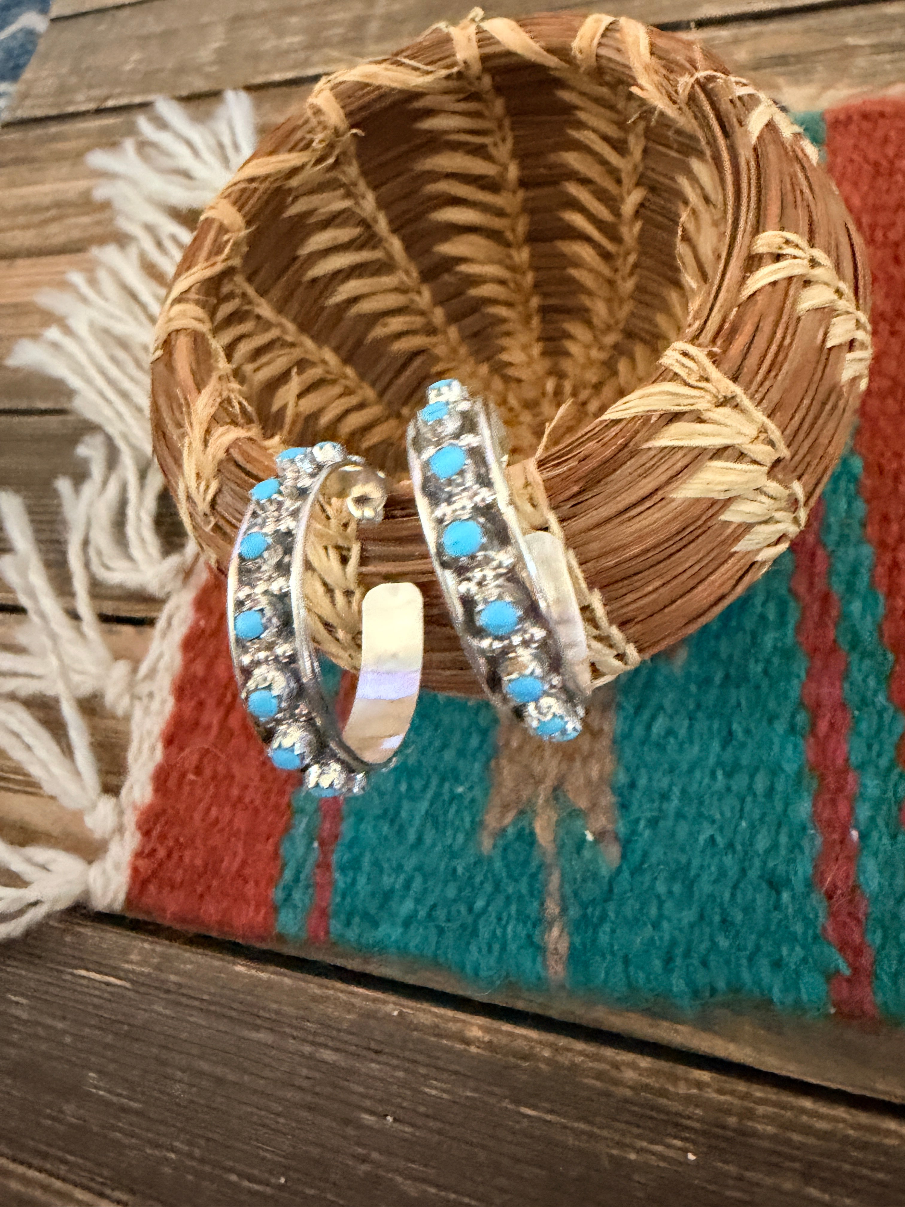Handcrafted Turquoise & Sterling Silver Hoop Earrings