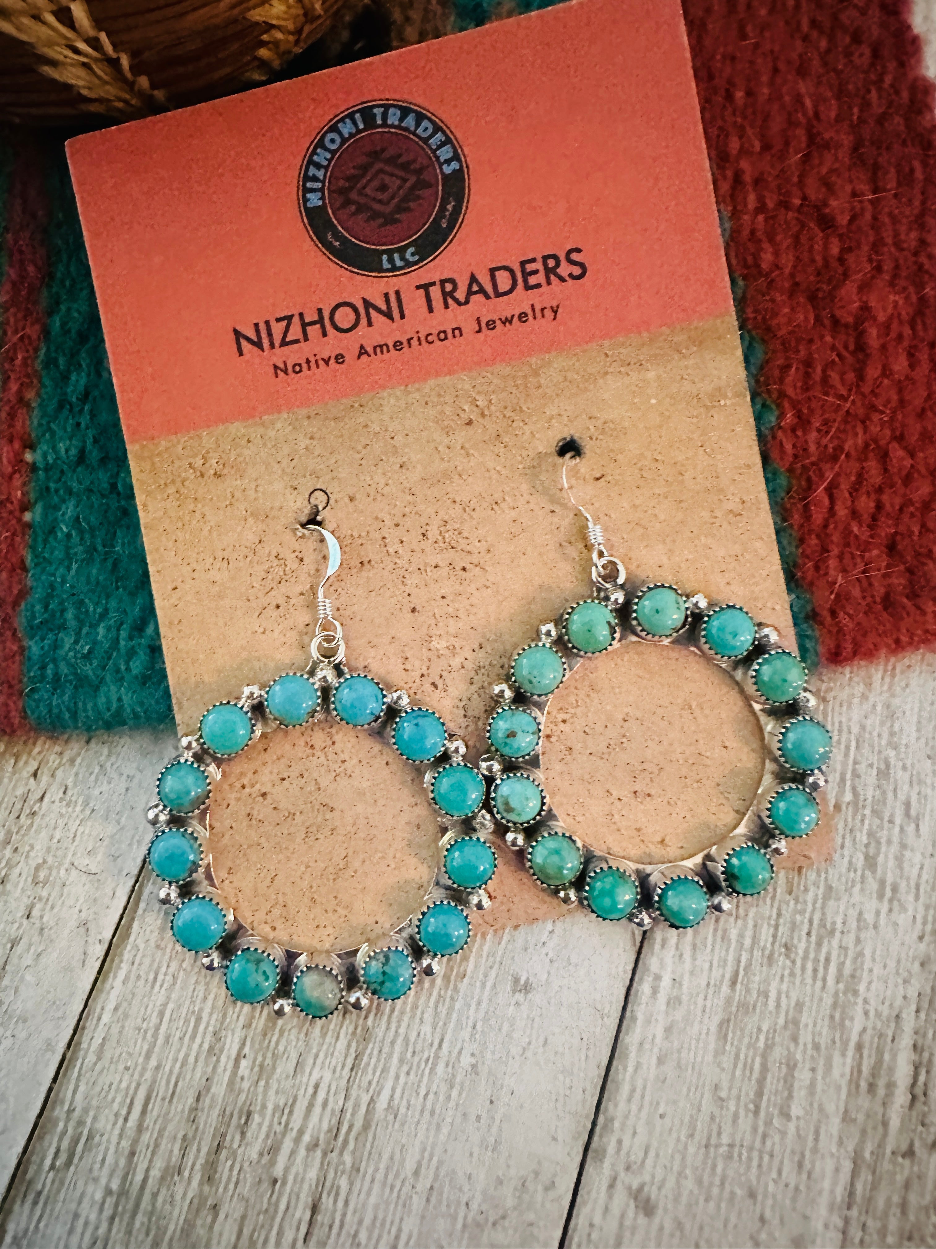 Handcrafted Turquoise & Sterling Silver Dangle Hoop Earrings