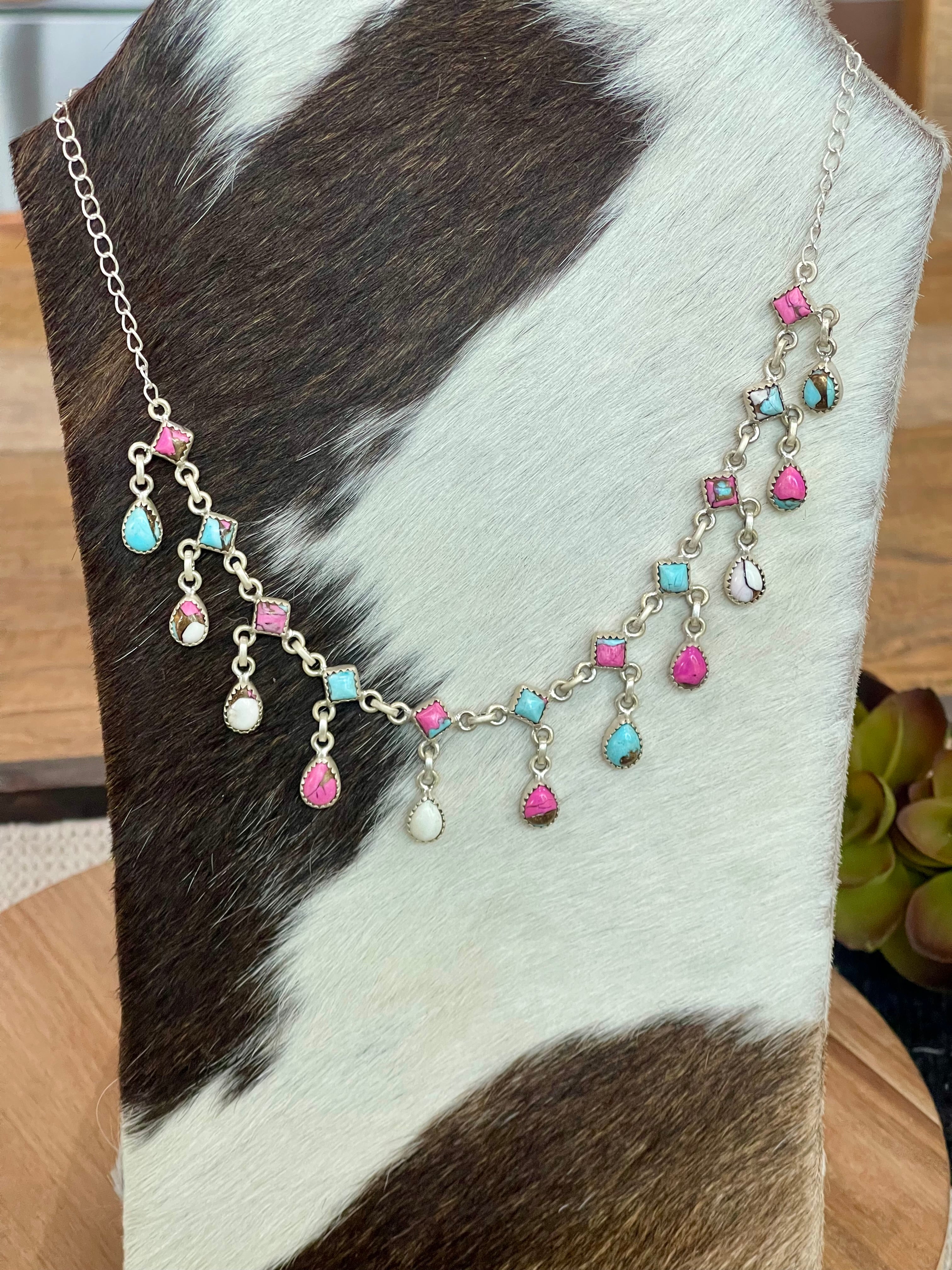 Handmade Sterling Silver & Cotton Candy Dangle Necklace