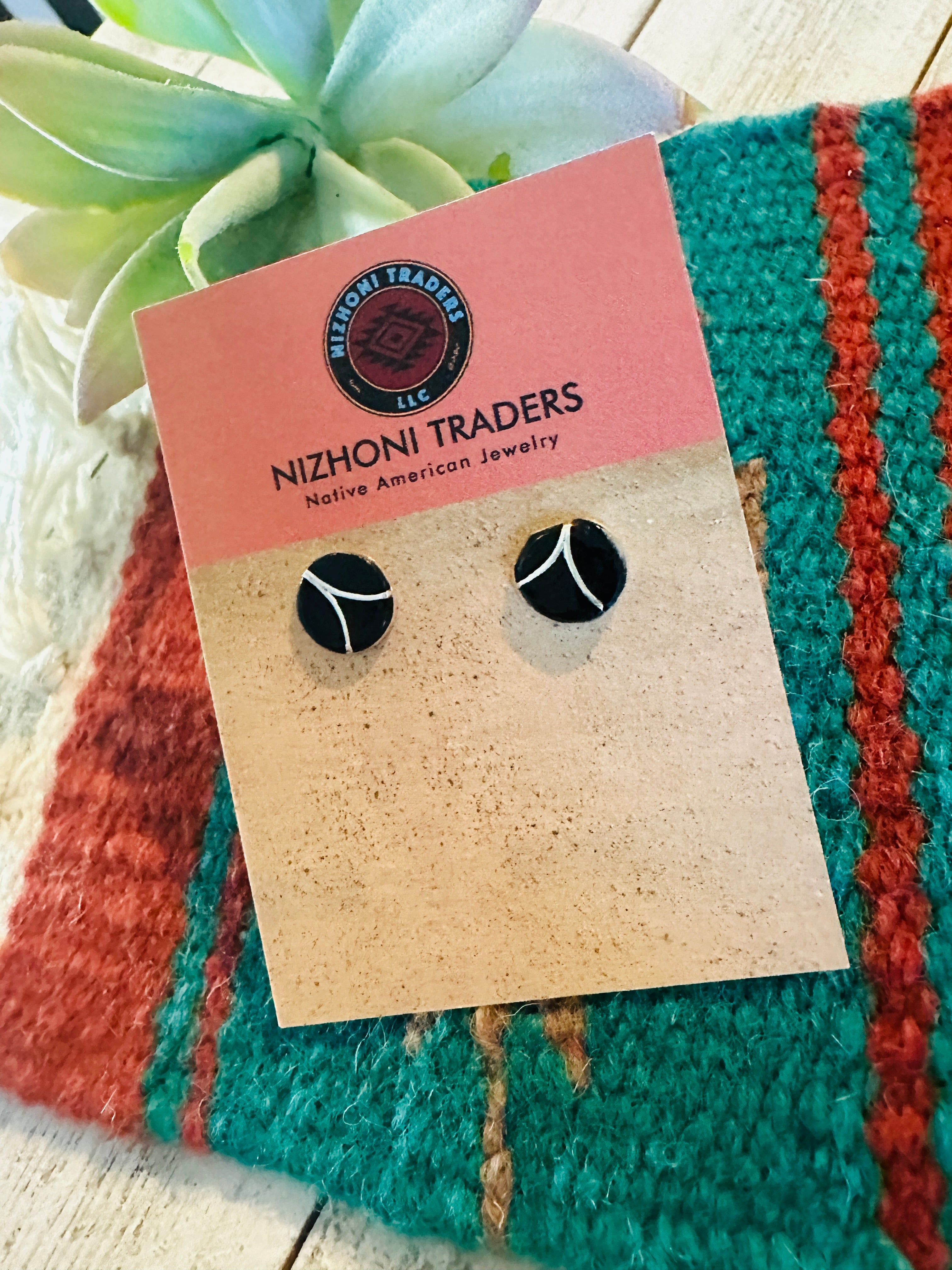 Handcrafted Sterling Silver & Black Onyx Inlay Stud Earrings