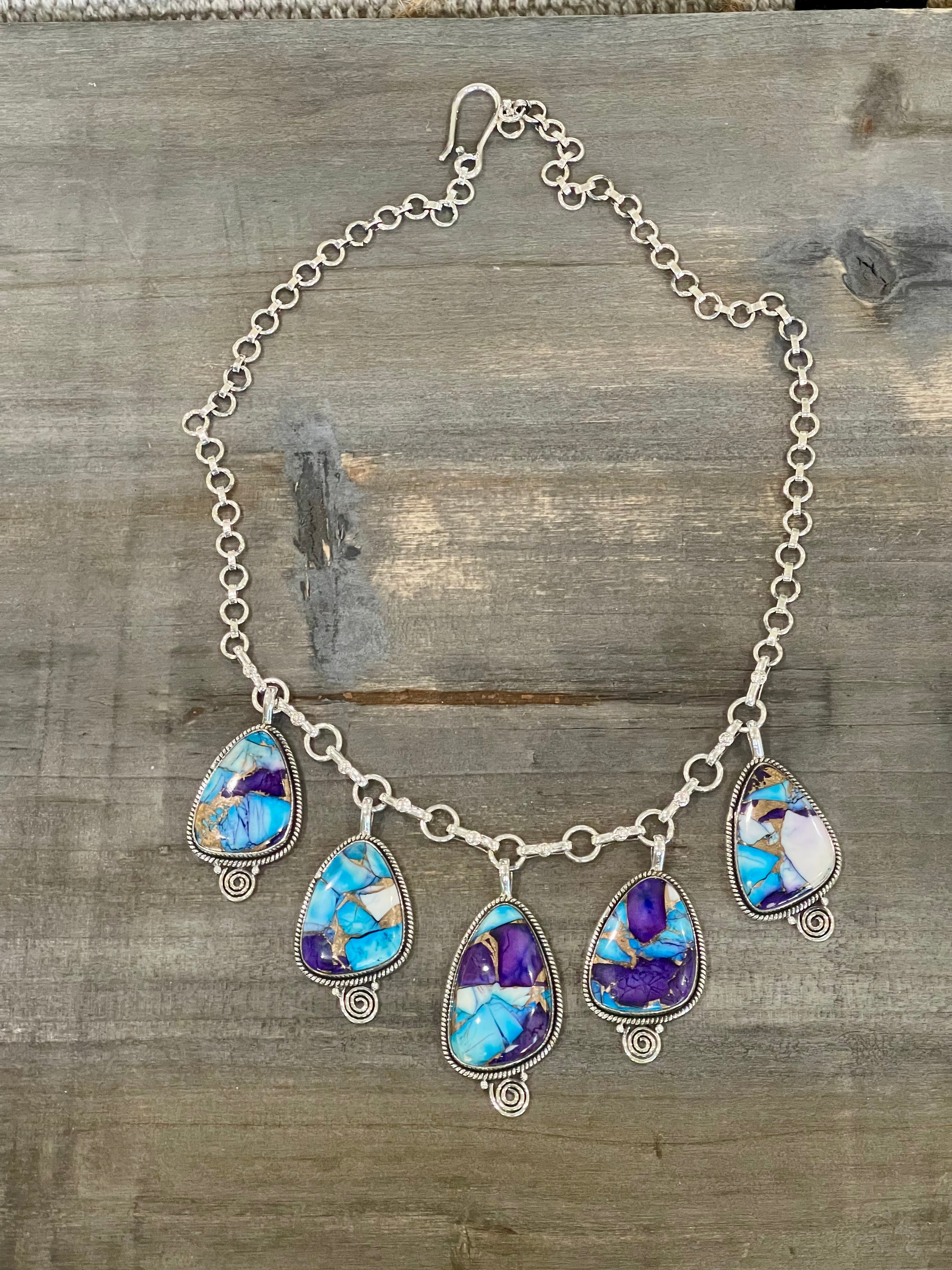 Handmade Sterling Silver & Purple Kingman Mojave Dangle Necklace