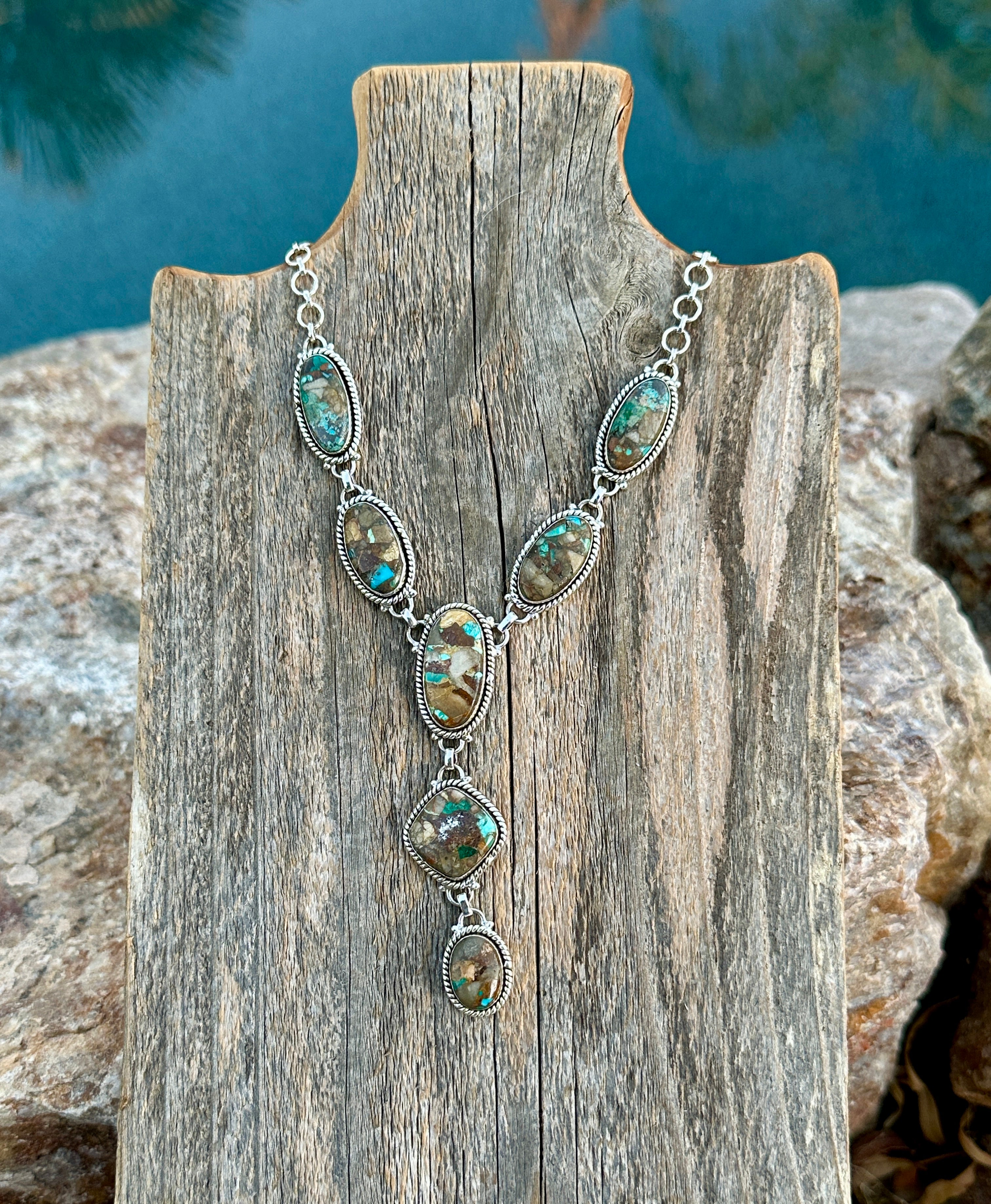 Handmade Royston Ribbon Turquoise & Sterling Silver Lariat Necklace
