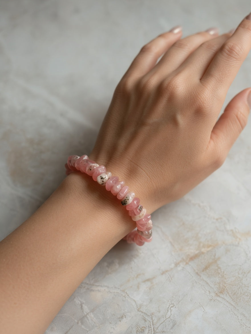 Rhodochrosite beaded Chips stretch bracelet