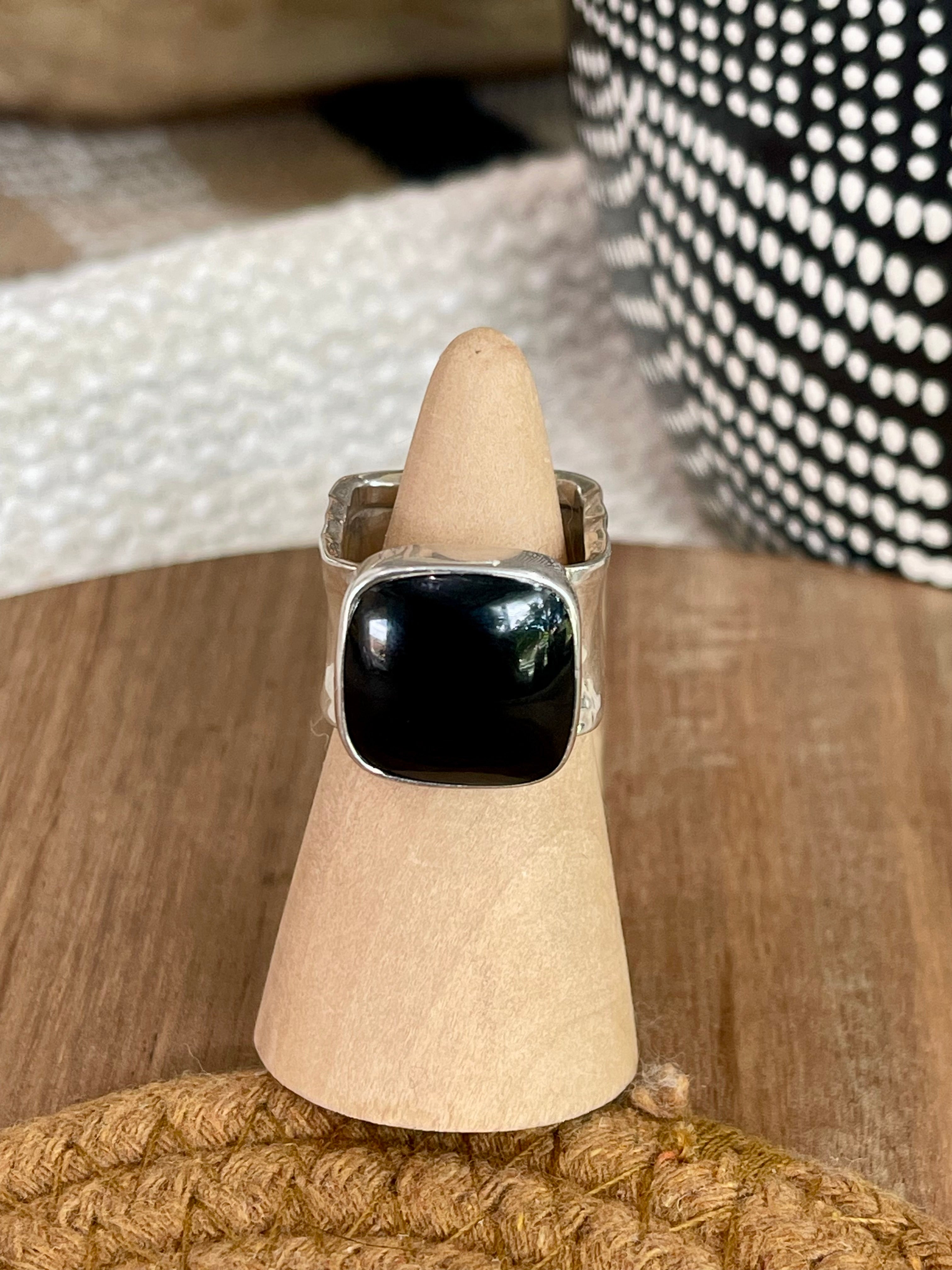 Handcrafted Sterling Silver & Onyx Size 7 Square Ring