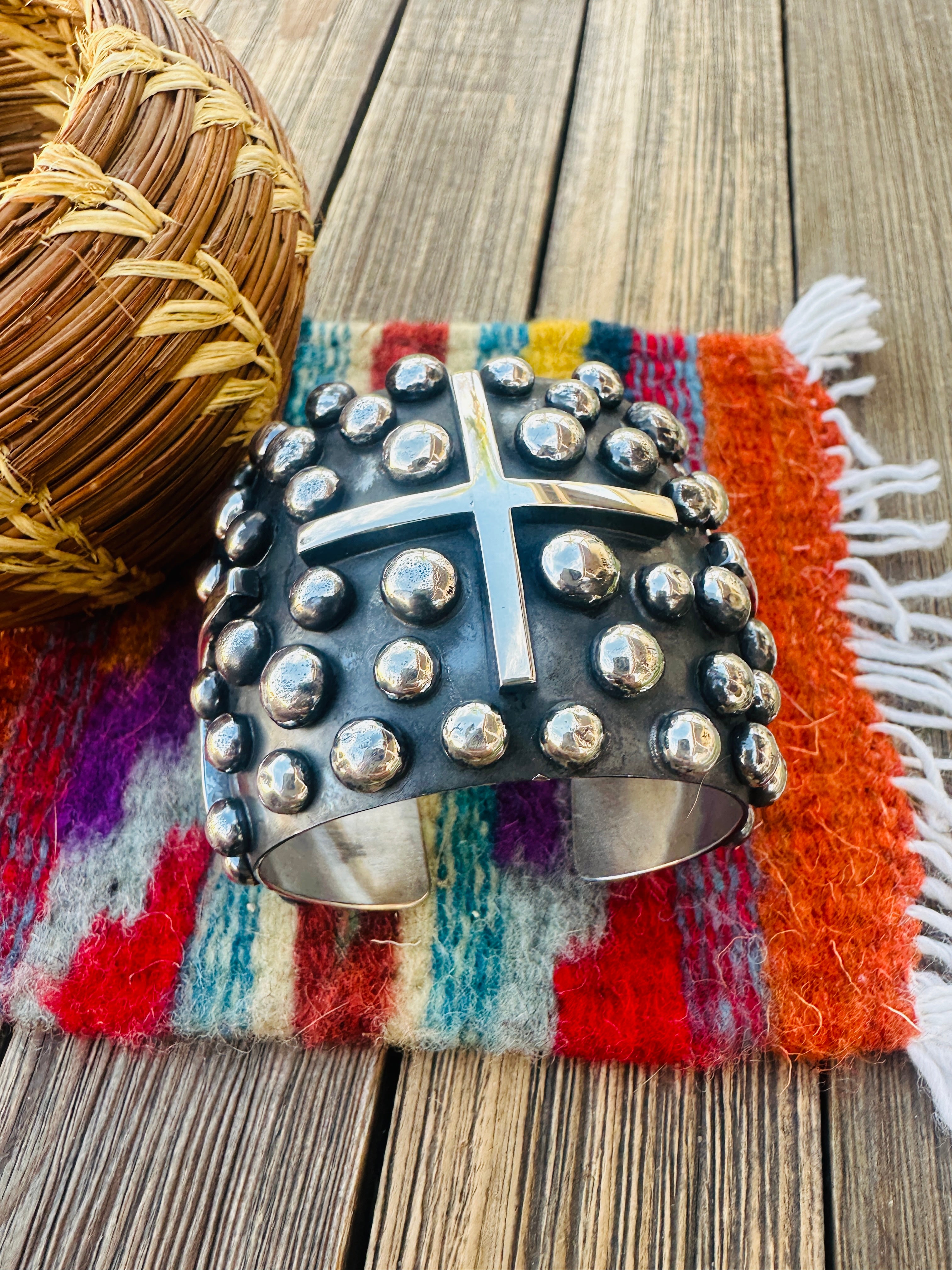 Handcrafted Sterling Silver Cross Cuff Bracelet By Chimney Butte