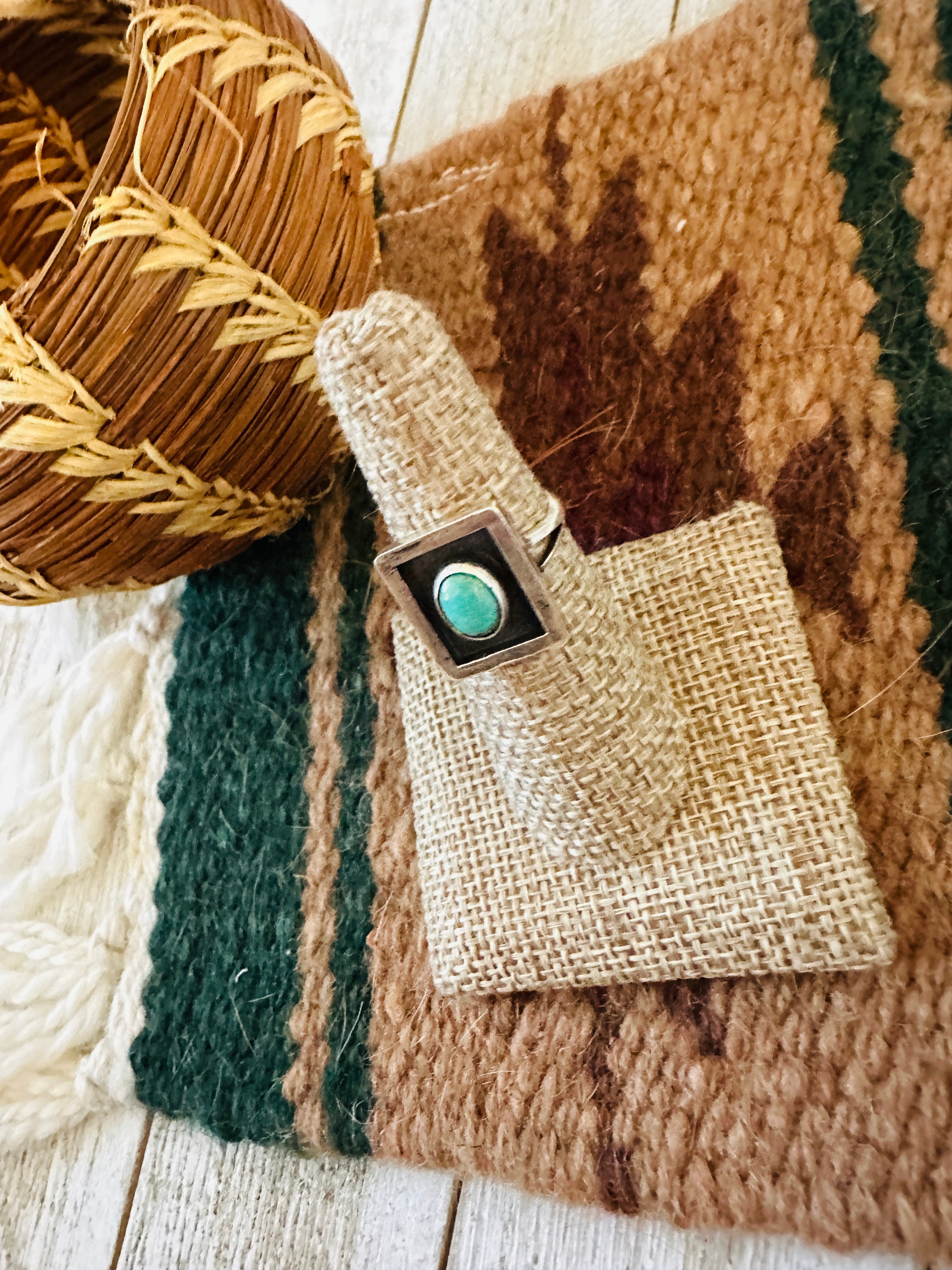 Handcrafted Old Pawn Sterling Silver & Turquoise Ring Size 6.25