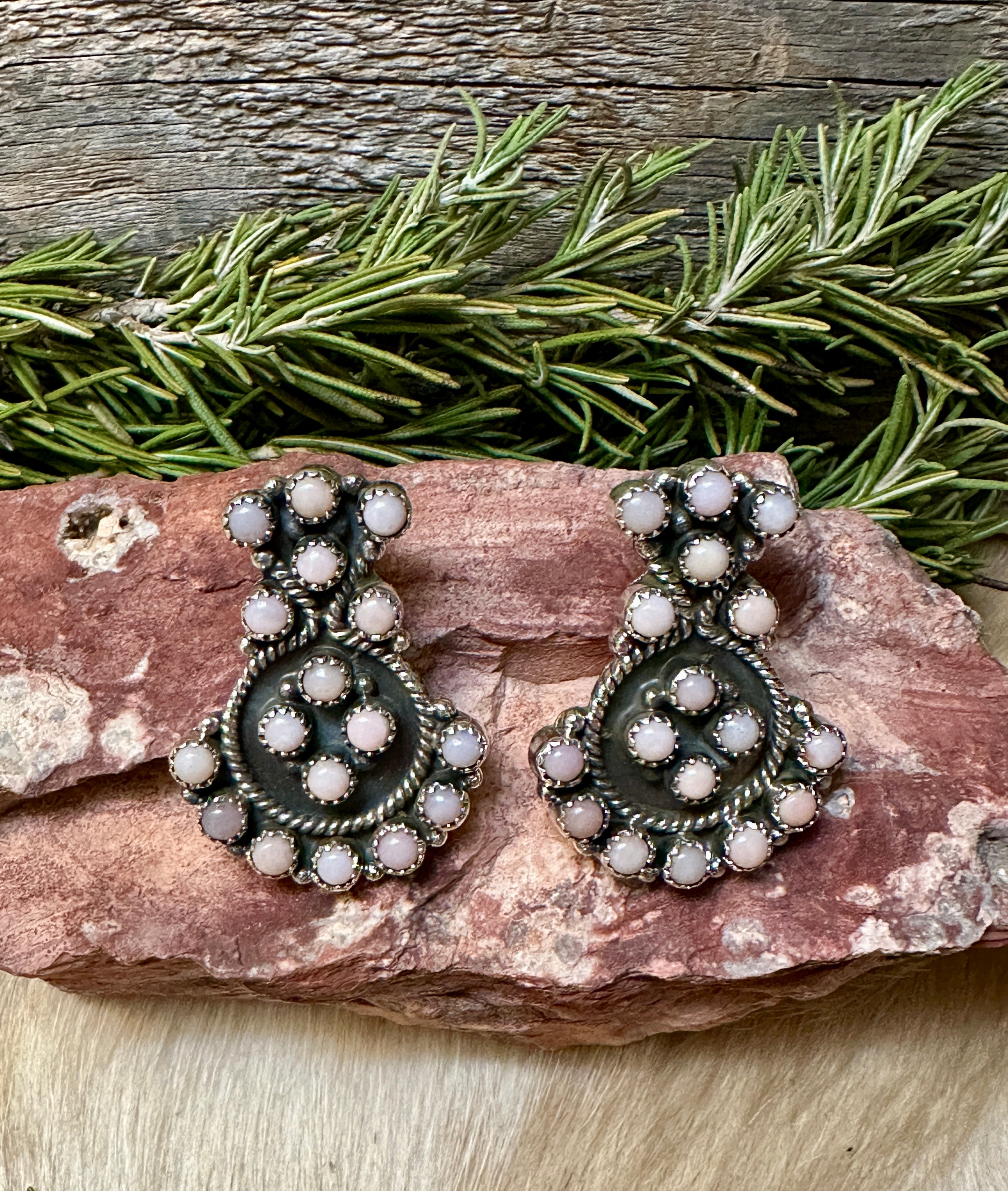 Handmade Pink Opal Sterling Silver Post Earrings