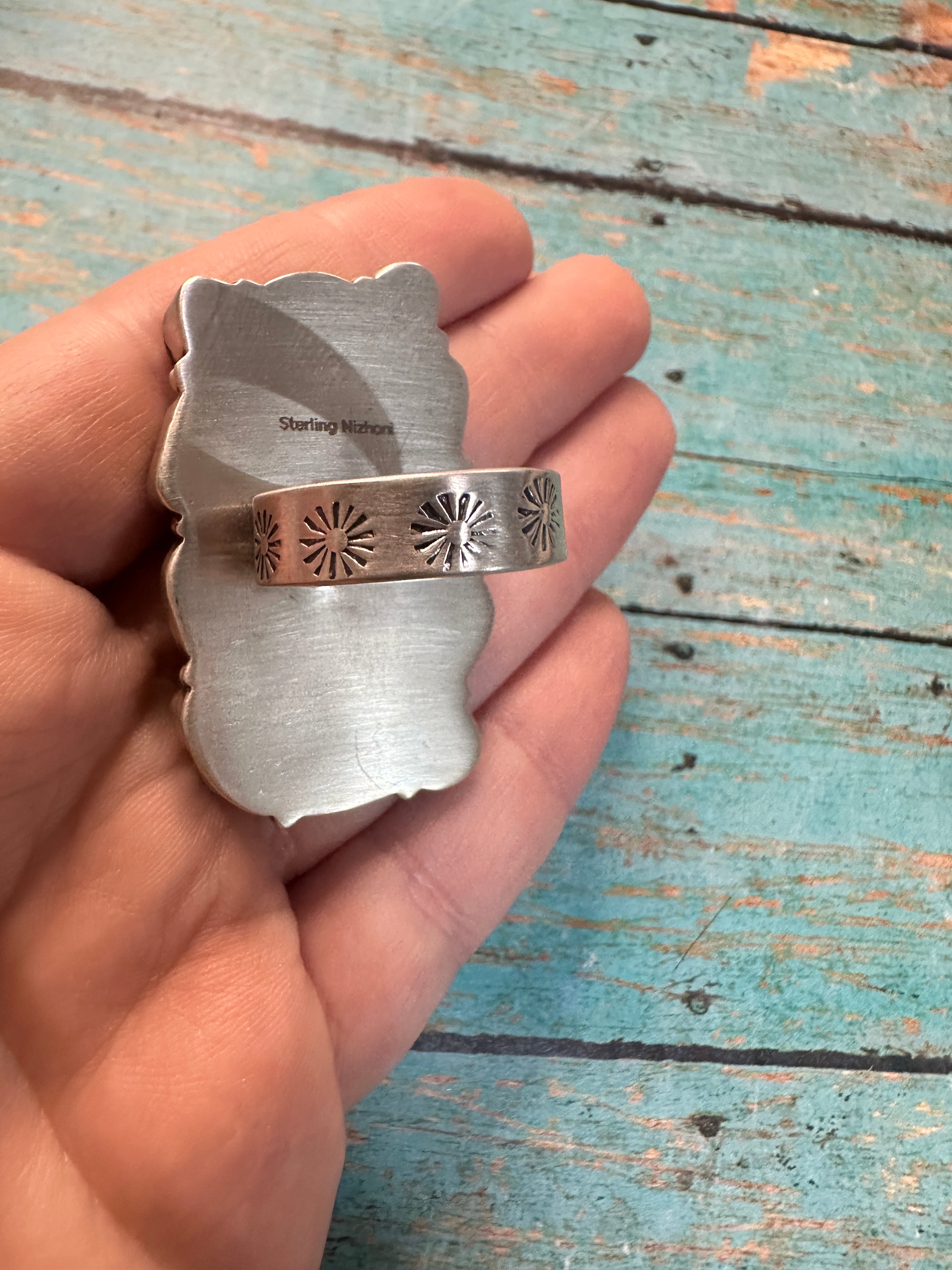 Beautiful Handmade Sonoran Mountain Turquoise And Sterling Silver Adjustable Cluster Ring