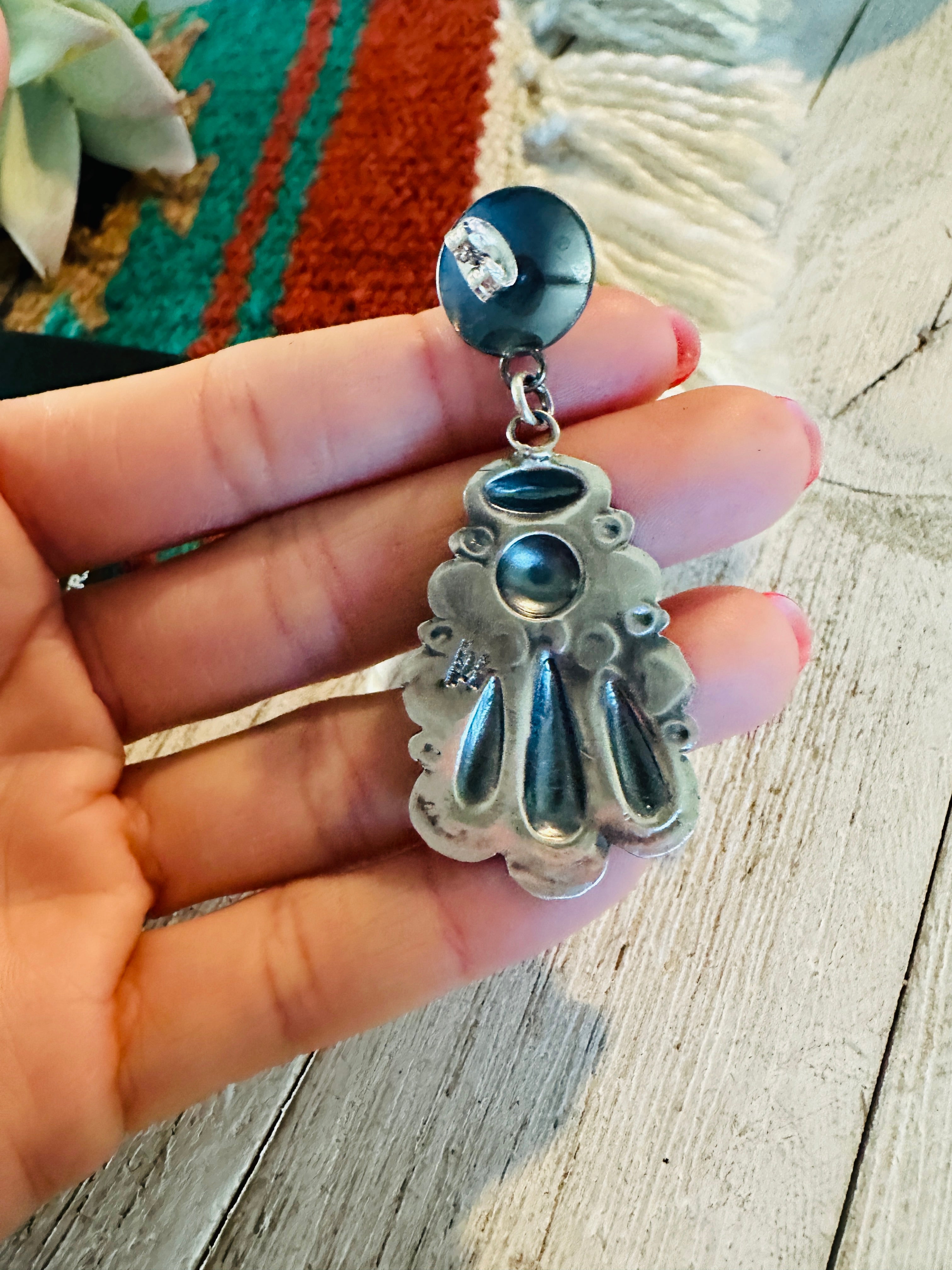 Handcrafted Queen Pink Conch & Sterling Silver Concho Dangle Earrings