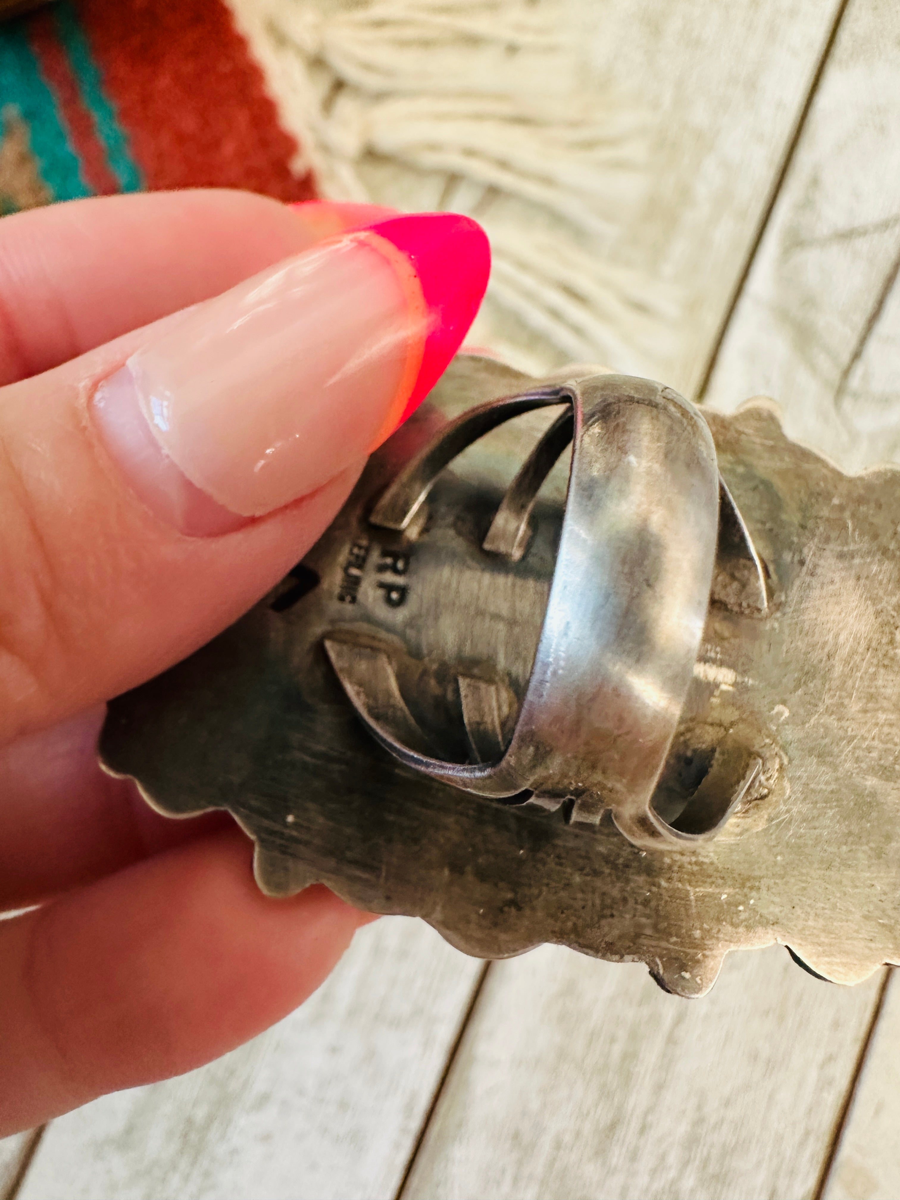 Handcrafted Orange Spiny Oyster & Sterling Silver Ring by Rosella Paxson, Size 9