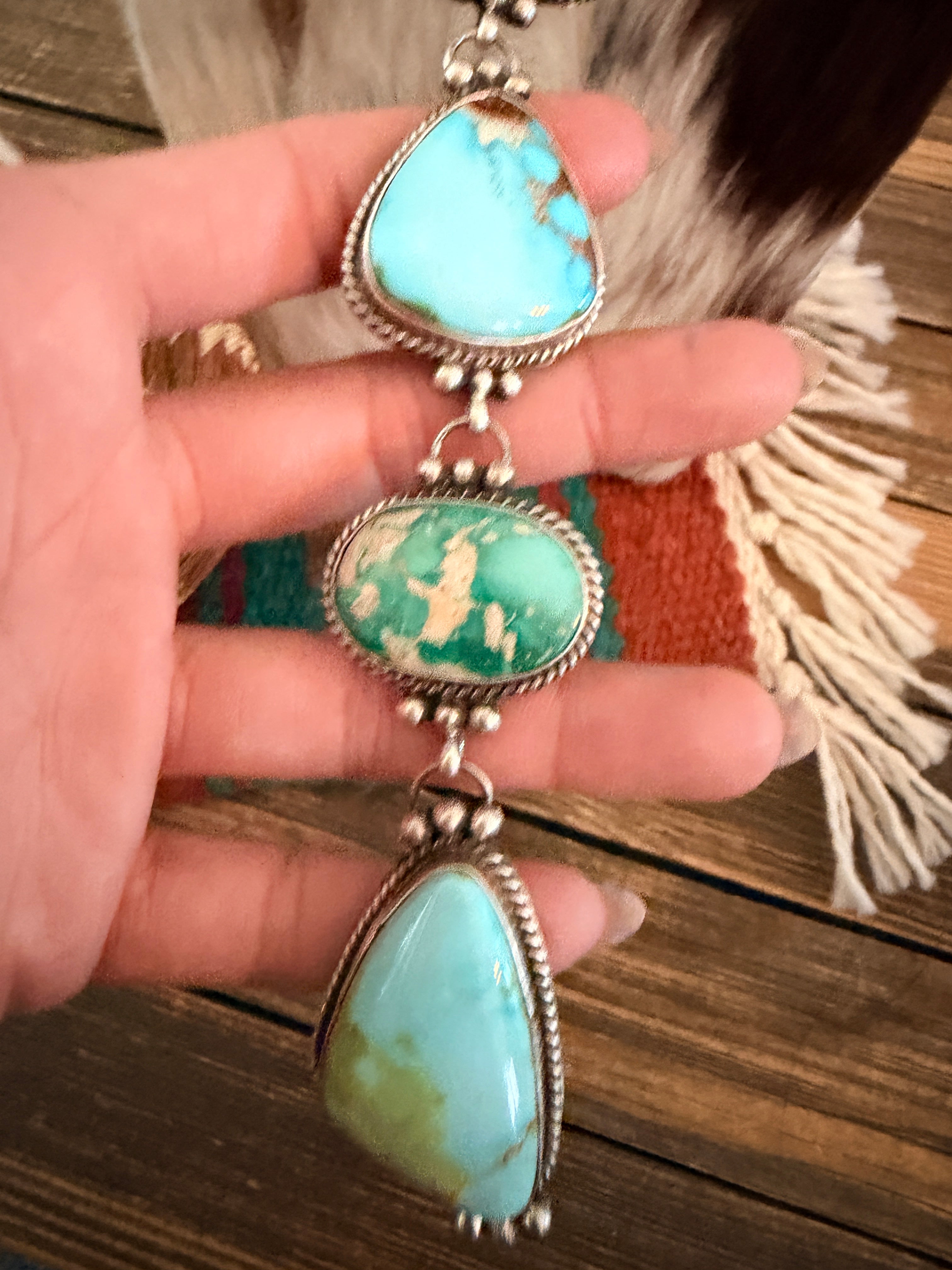Handcrafted Multi Turquoise & Sterling Silver Lariat Necklace by Vicky Hicks