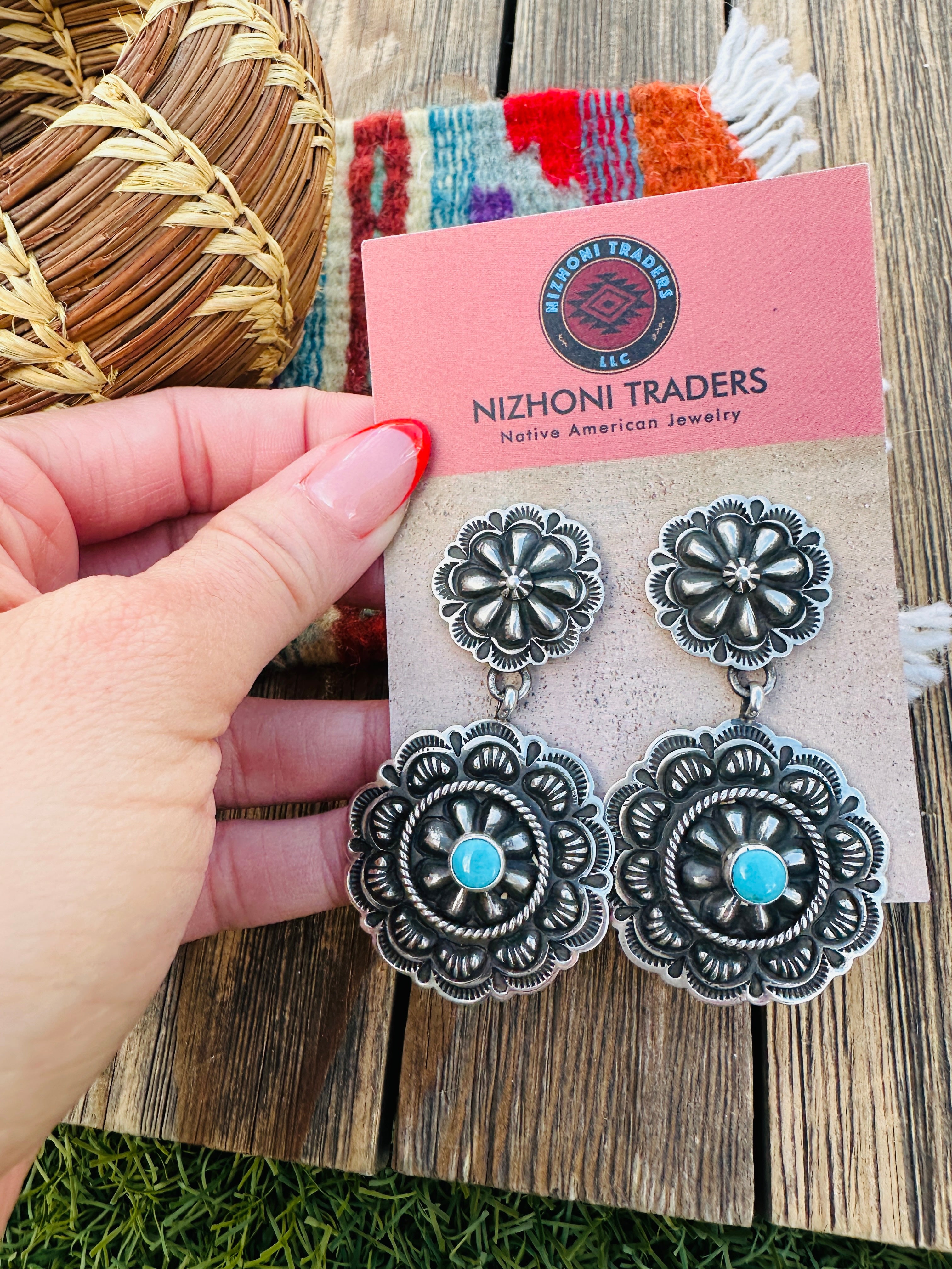 Handcrafted Turquoise & Sterling Silver Concho Dangle Earrings