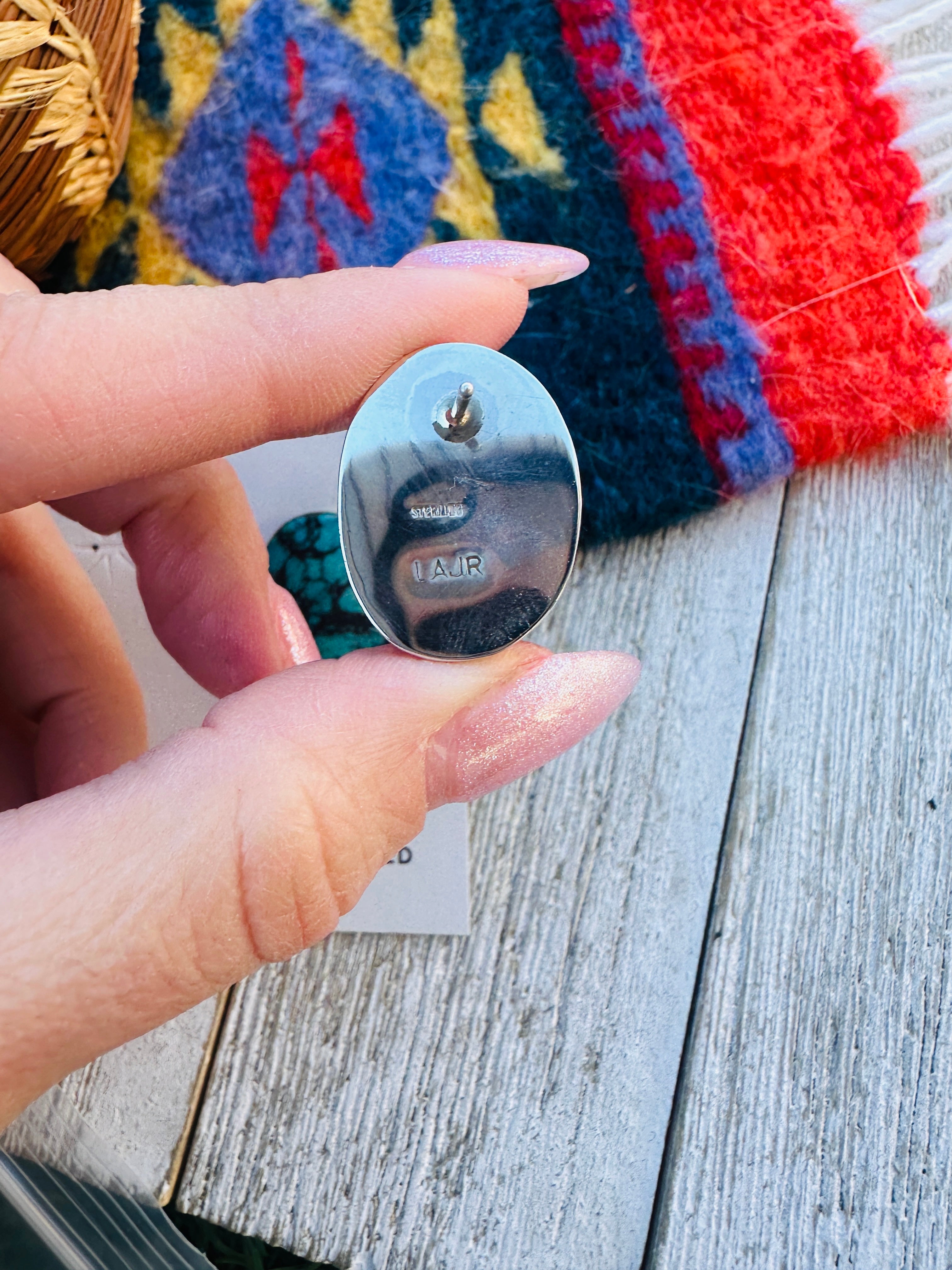 Handcrafted Kingman Web Turquoise & Sterling Silver Post Earrings